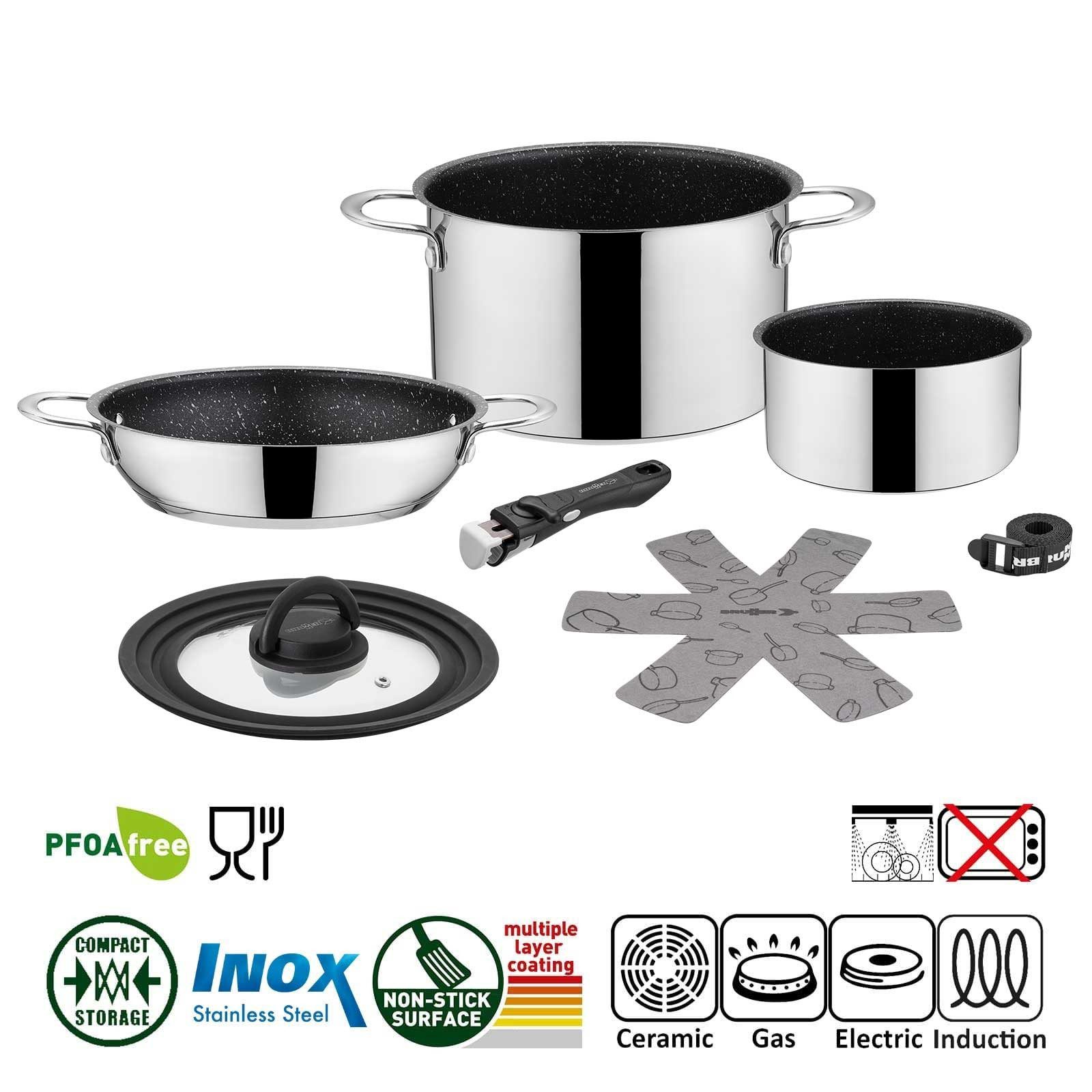 BRUNNER Topf-Set BRUNNER Camping Kochgeschirr Edelstahl ACADEMY NG Stapelbar, Leicht, (5-tlg)