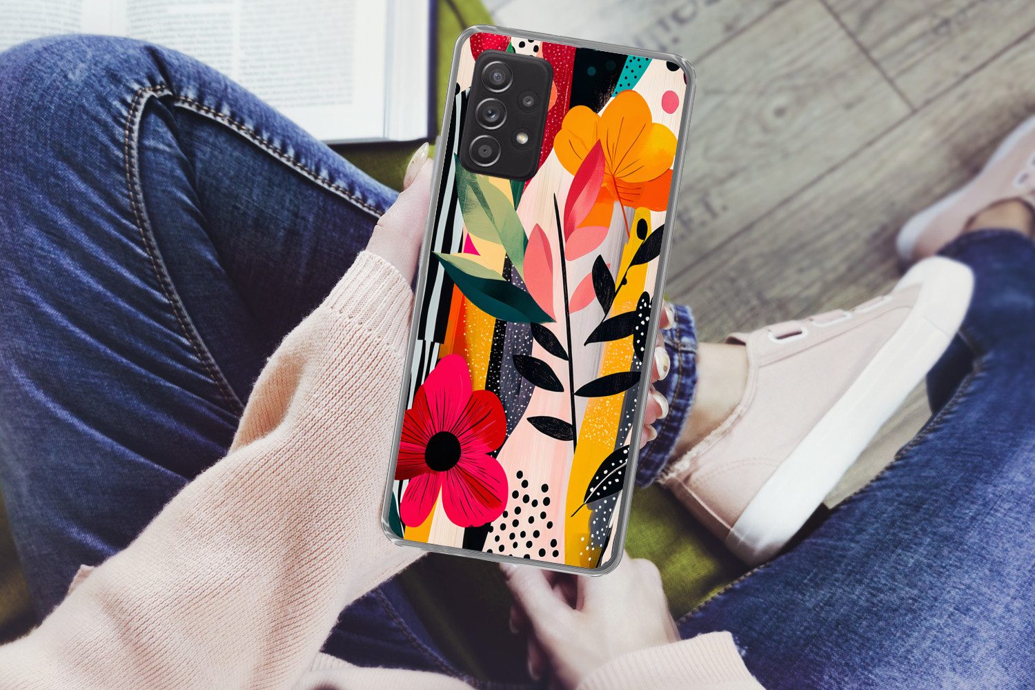 MuchoWow Handyhülle für Samsung Galaxy A53 5G Blumen - Blätter - Abstrakt - Farbenfroh, Phone Case, Silikon, Schutzhülle Dünn