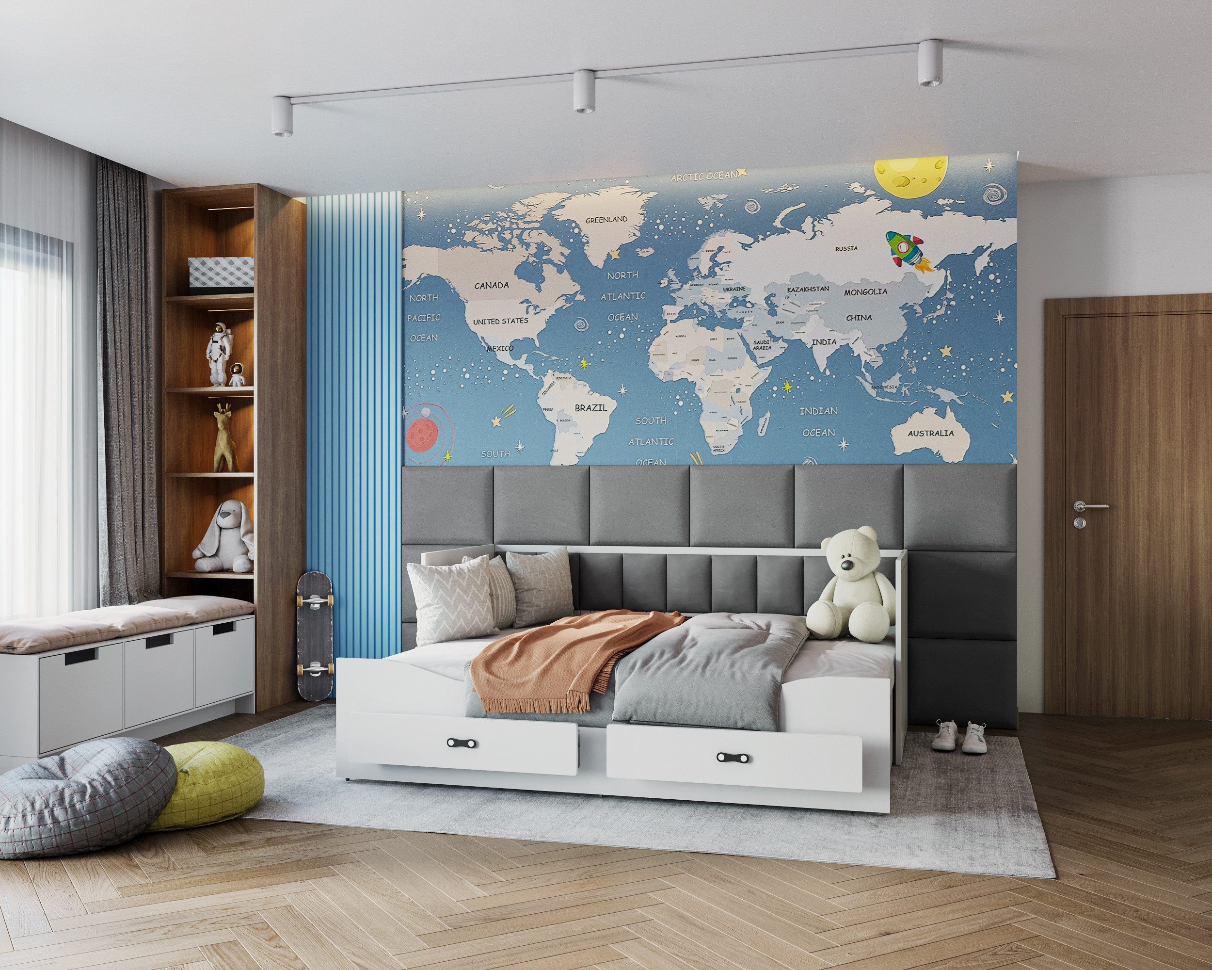 AJKmeble Funktionsbett mit zwei Schubladen und Ausziehbett 80x200cm auf 154x190cm (MADE IN EU - in weiß, ideales Gästebett, Tagesbett, Bett, Kinderbett, Jugendbett), MDF-Holz Made in Europe + INKLUSIVE Matratze