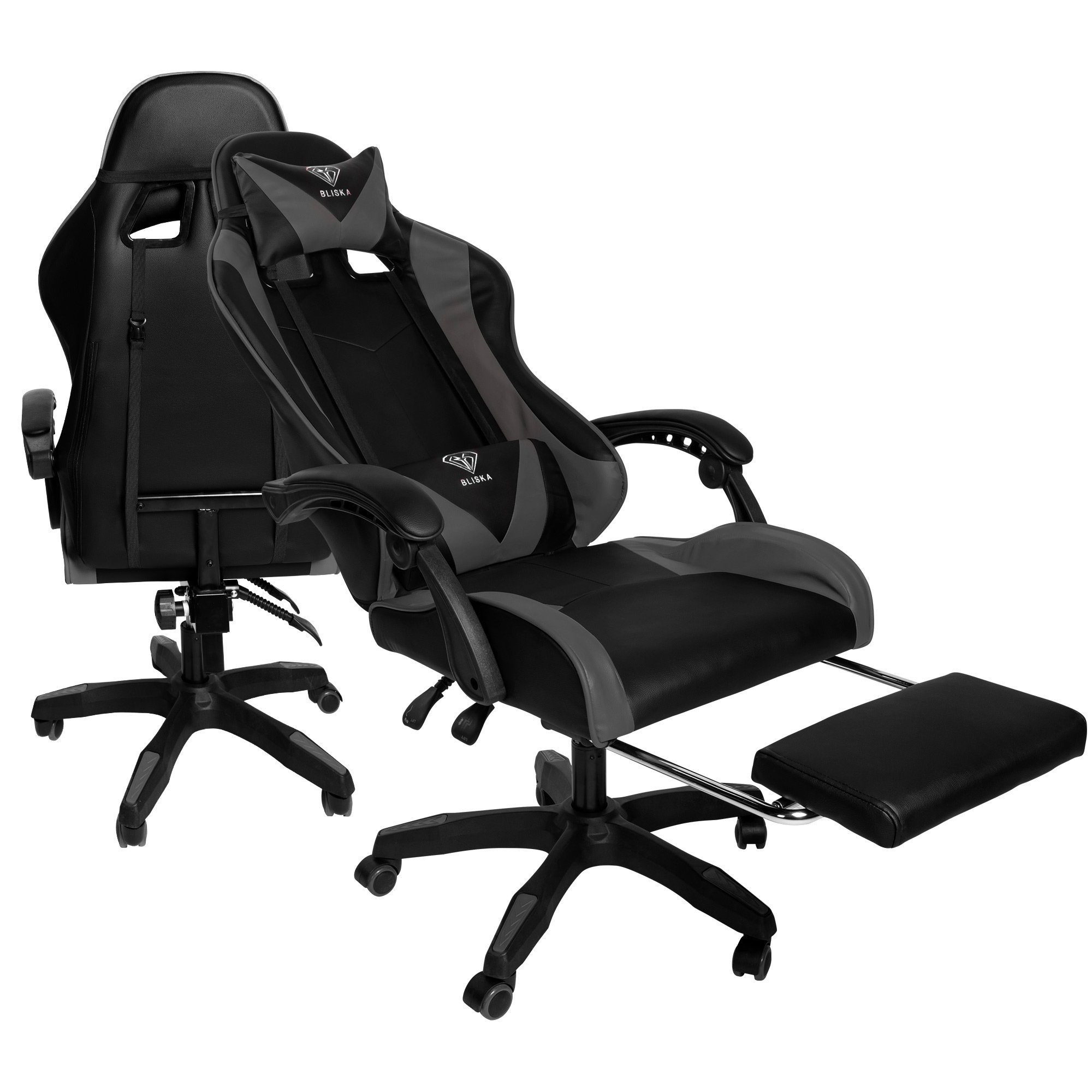 TRISENS Chefsessel Konrad (1 Stück), Chair mit Gaming Stuhl mit Fußstütze Gaming Schwarz/Grau Design-Armlehnen flexiblen