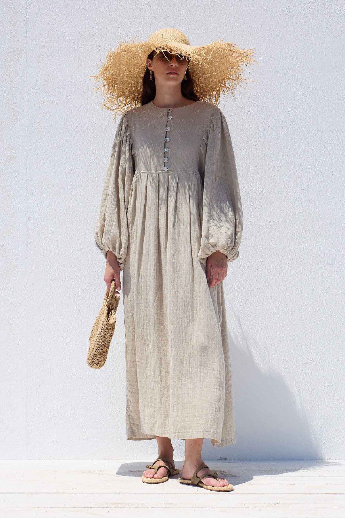 MANUKA Midikleid Faltenkleid aus Muslin in Sand