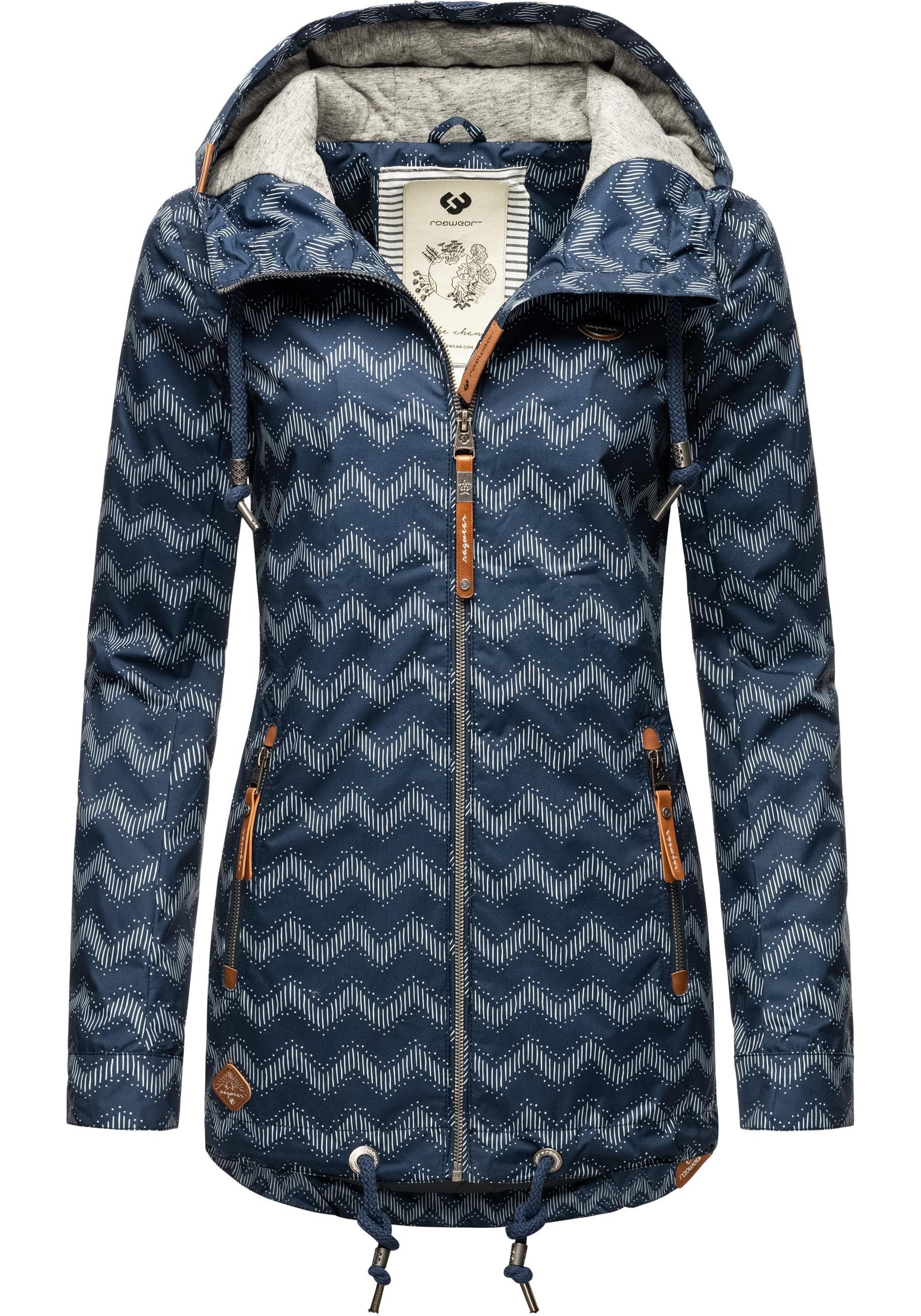 wasserdichtes stylische Chevron hergestellt großer Ragwear Kapuze, Outdoorjacke Obermaterial, 100% vegan mit Griffiges Übergangsjacke Zuzka