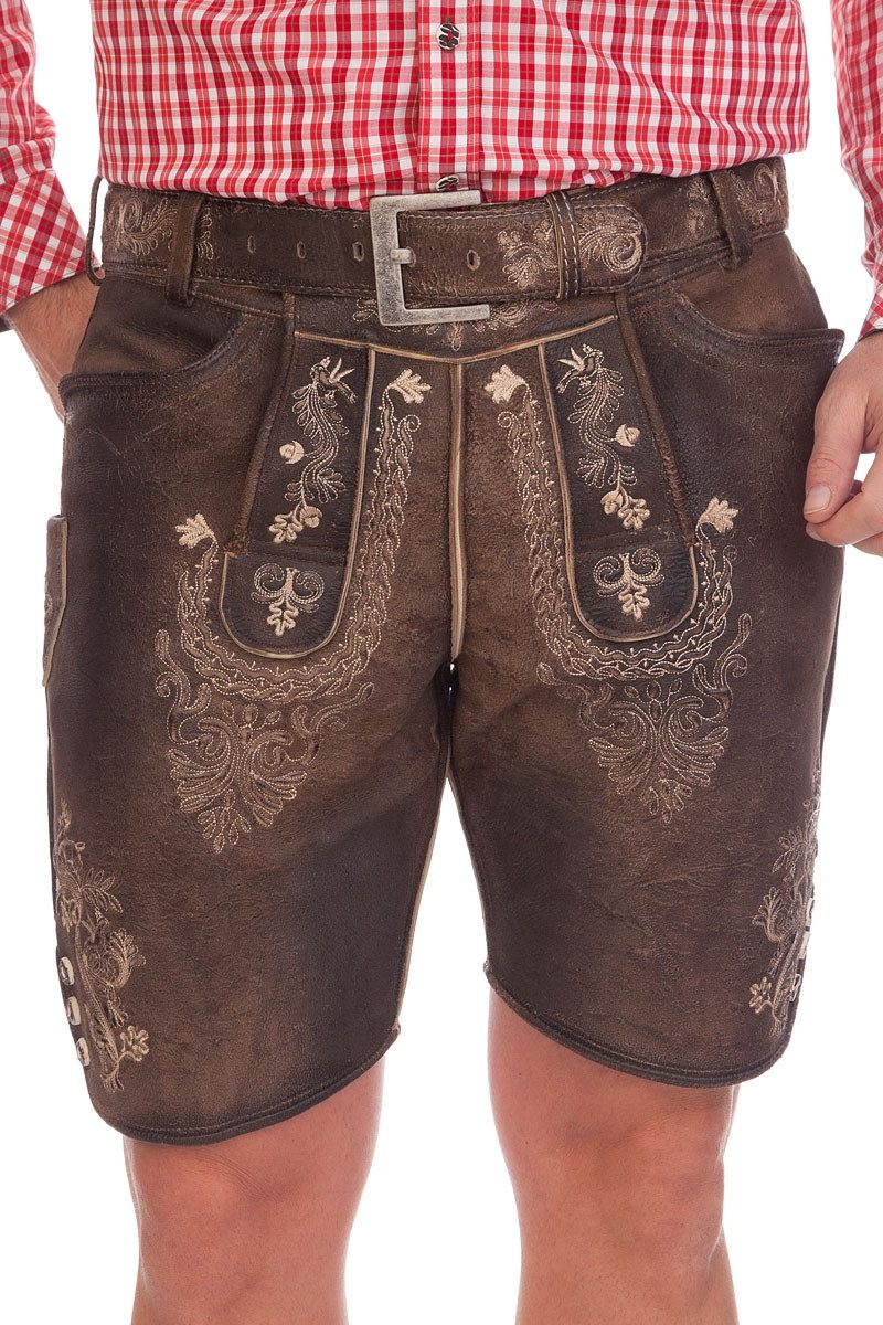 MarJo Trachtenlederhose Lederhose Herren kurz - KORBINIAN - braun antik