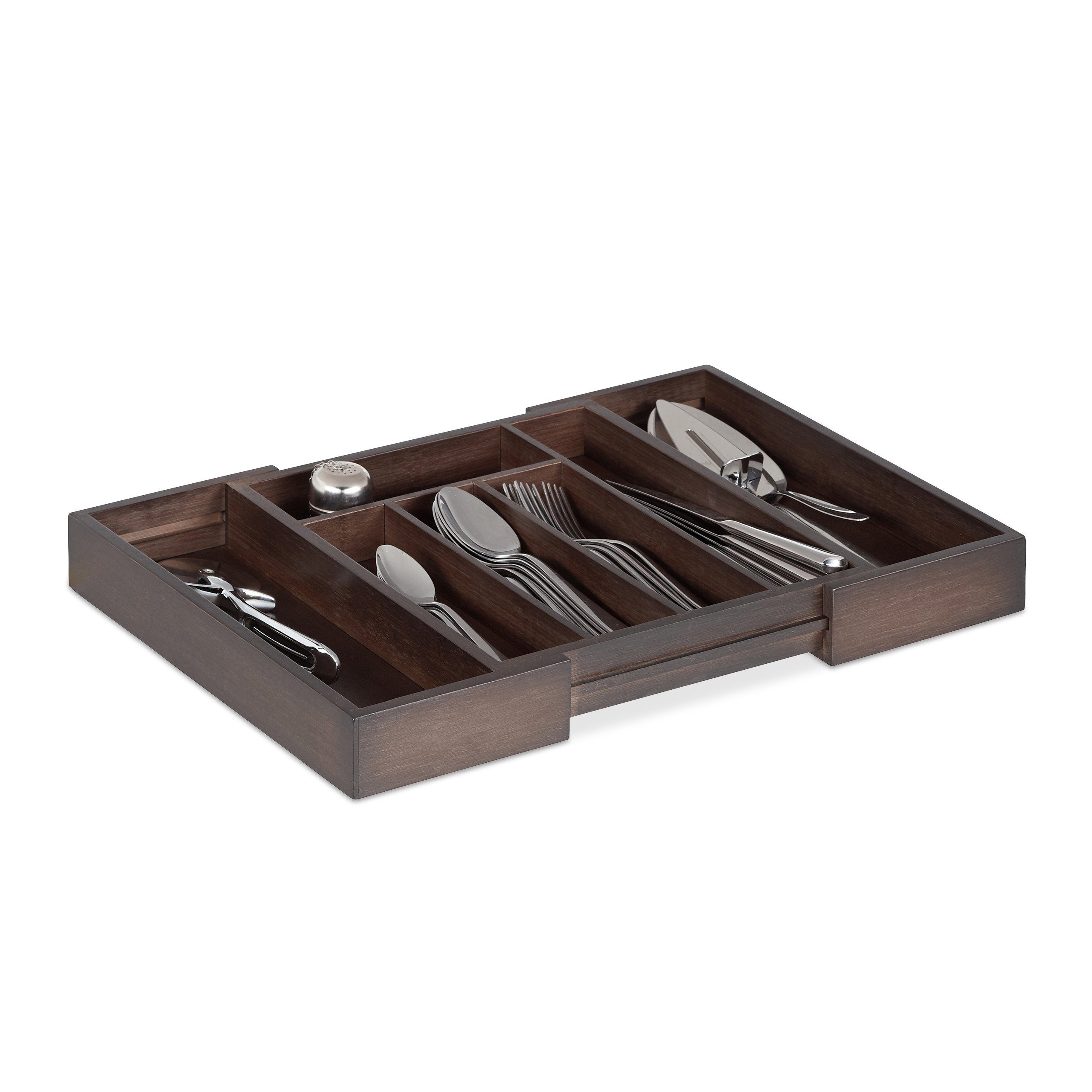 relaxdays Besteckkasten Dunkelbrauner Besteckkasten aus Bambus günstig online kaufen