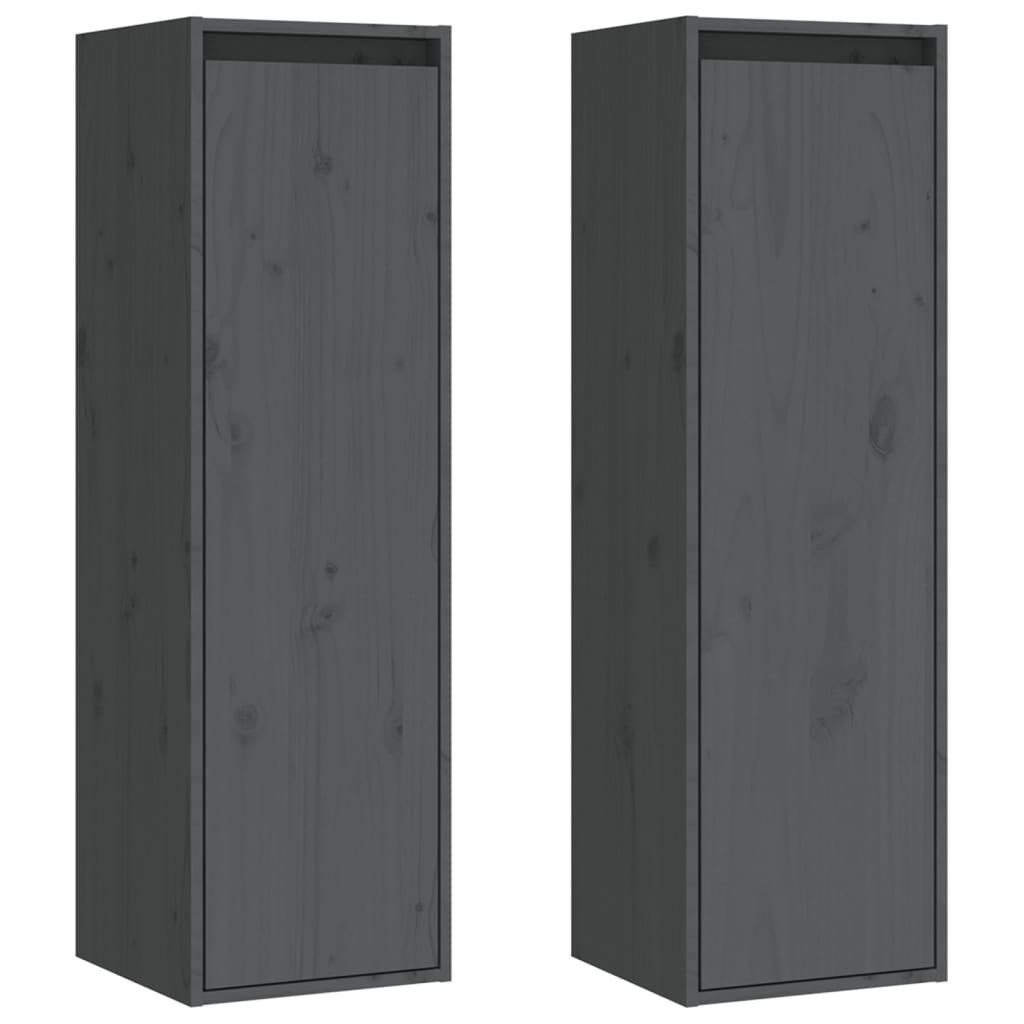 vidaXL Hängeschrank Hängeschrank Wandschränke 2 Stk Grau 30x30x100 cm Massivholz Kiefer Sc