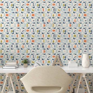 Abakuhaus Vinyltapete selbstklebendes Wohnzimmer Küchenakzent, skandinavisch Äpfel Blätter-Muster
