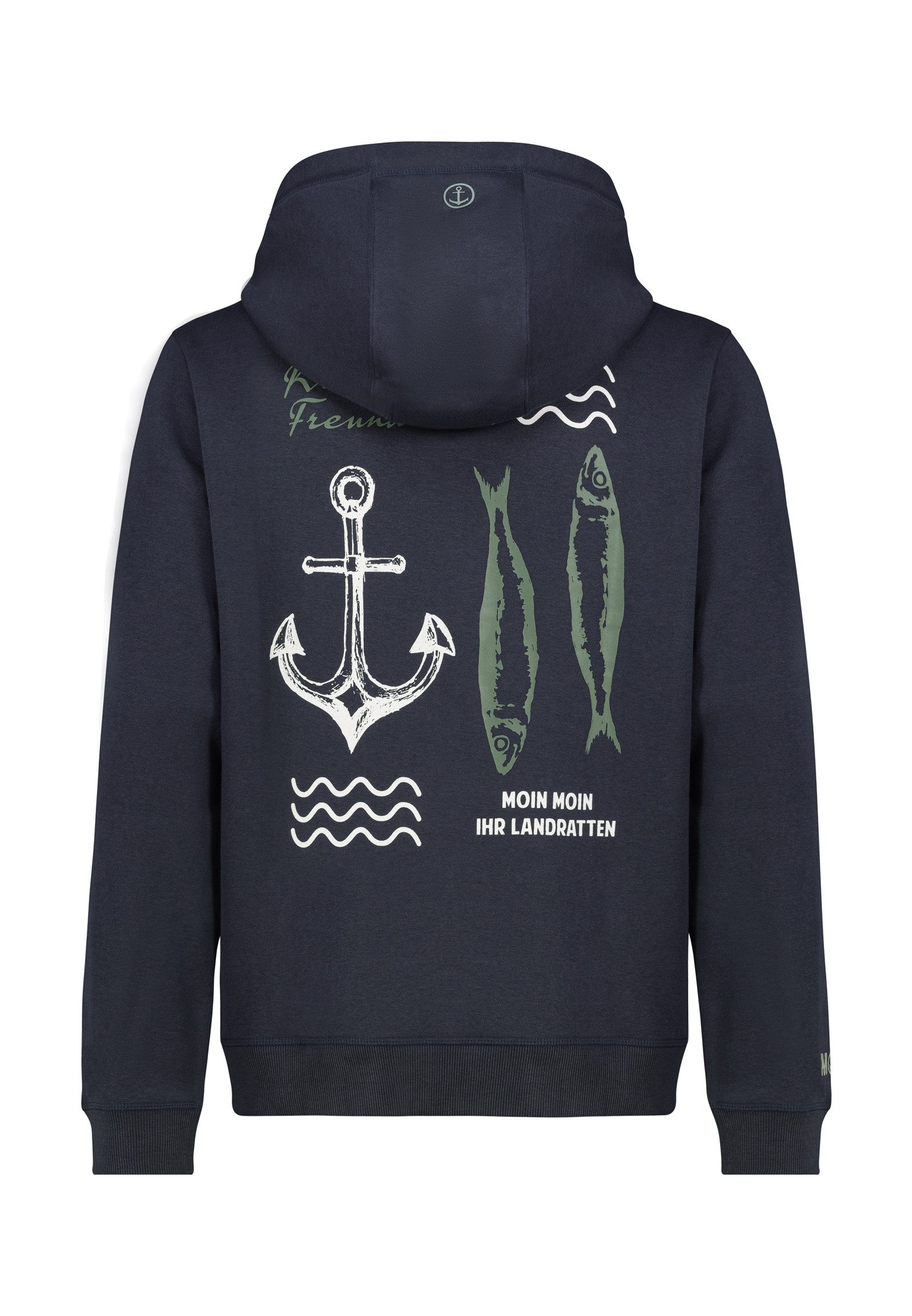Eight2Nine Kapuzensweatjacke Herren Sweatjacke mit Meeresbackprint Sweatshirtjacke, Kapuzenpullover