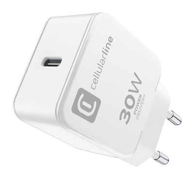 Cellularline USB Typ-C Travel Charger One 30W USB-Ladegerät (Ladegerät Lader für Samsung Galaxy, Apple iPhone, Google Pixel)