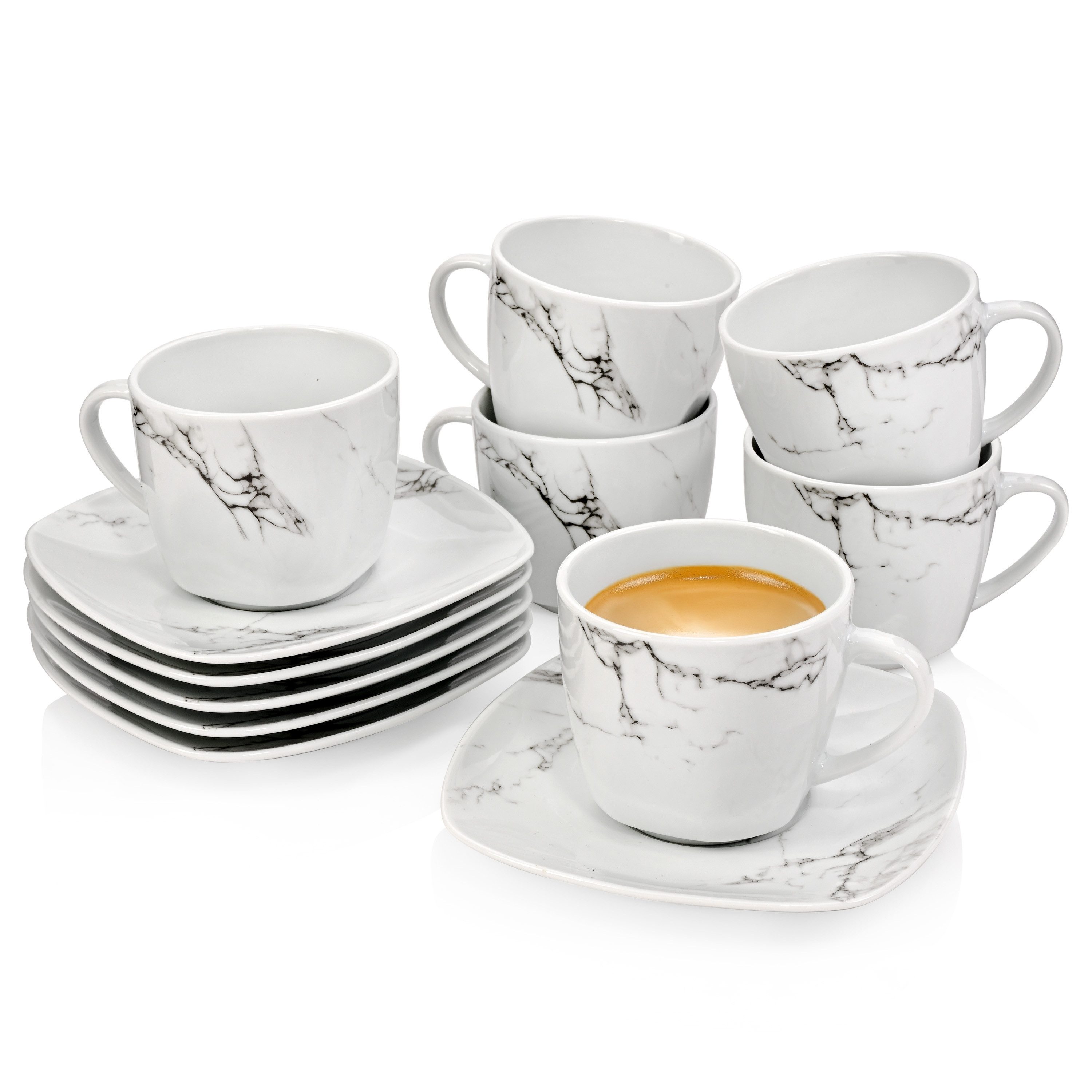 SÄNGER Tasse Bilgola Marmor, 12-tlg., Porzellan, Marmor, Weiß, 12 tlg. Kaffeetassen Set, PREMIUM COLLECTION