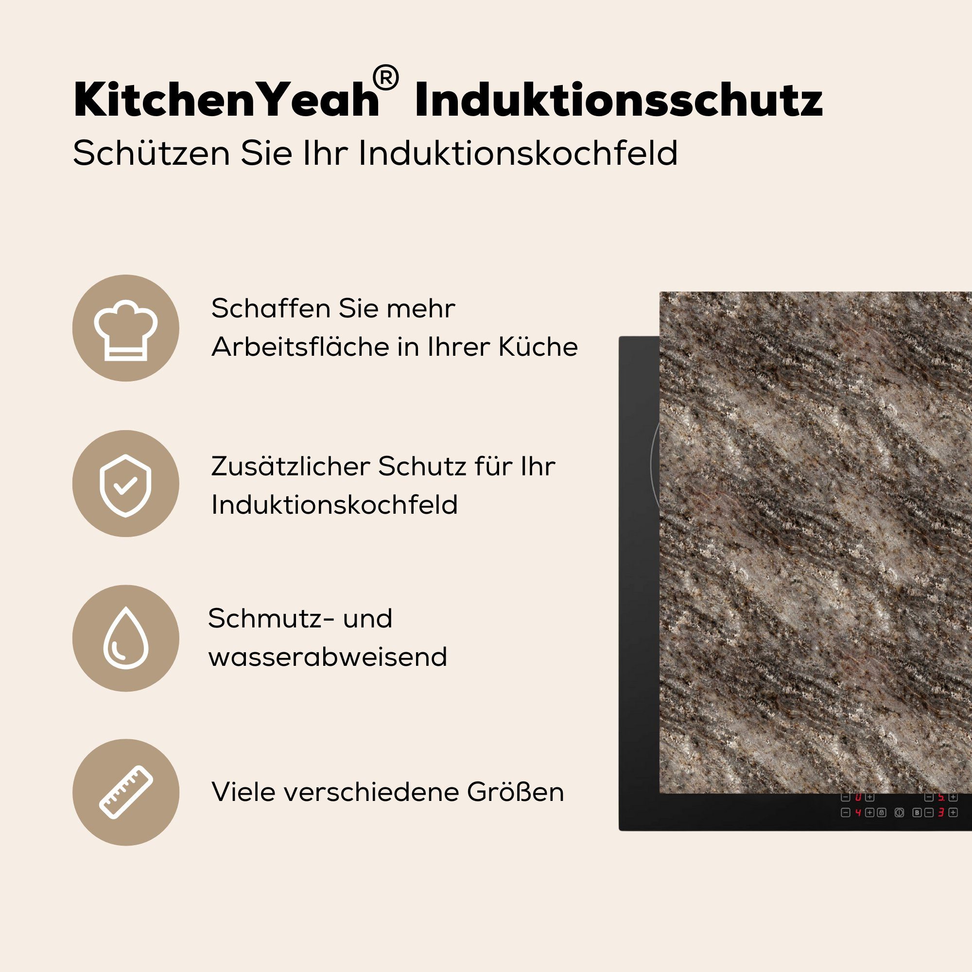 Granit Dekoration für (1 Induktionskochfeld - Herdblende-/Abdeckplatte Muster, Küchen - cm, tlg), 58x51 Induktionsherd, Stein Vinyl, MuchoWow
