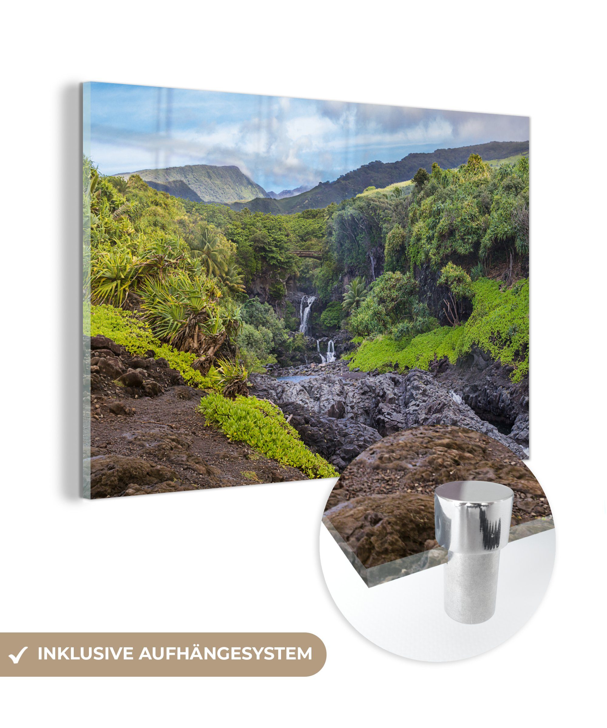 MuchoWow Acrylglasbild Wasserfälle auf dem Vulkan Haleakala, (1 St), Acrylglasbilder Wohnzimmer & Schlafzimmer | Bilder