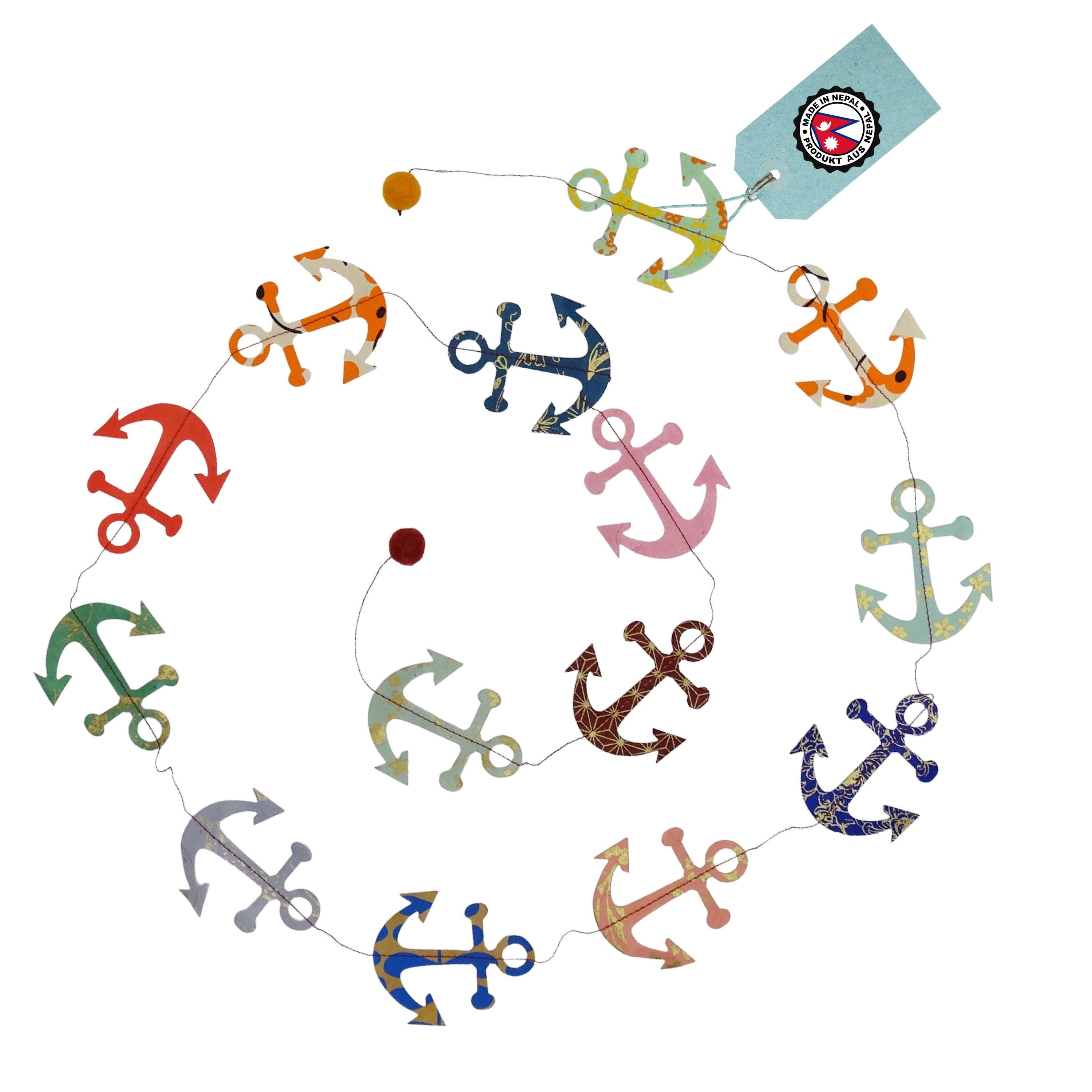 Logbuch-Verlag Dekohänger Girlande Anker maritim aus Naturpapier und Filz 183 cm handgefertigt