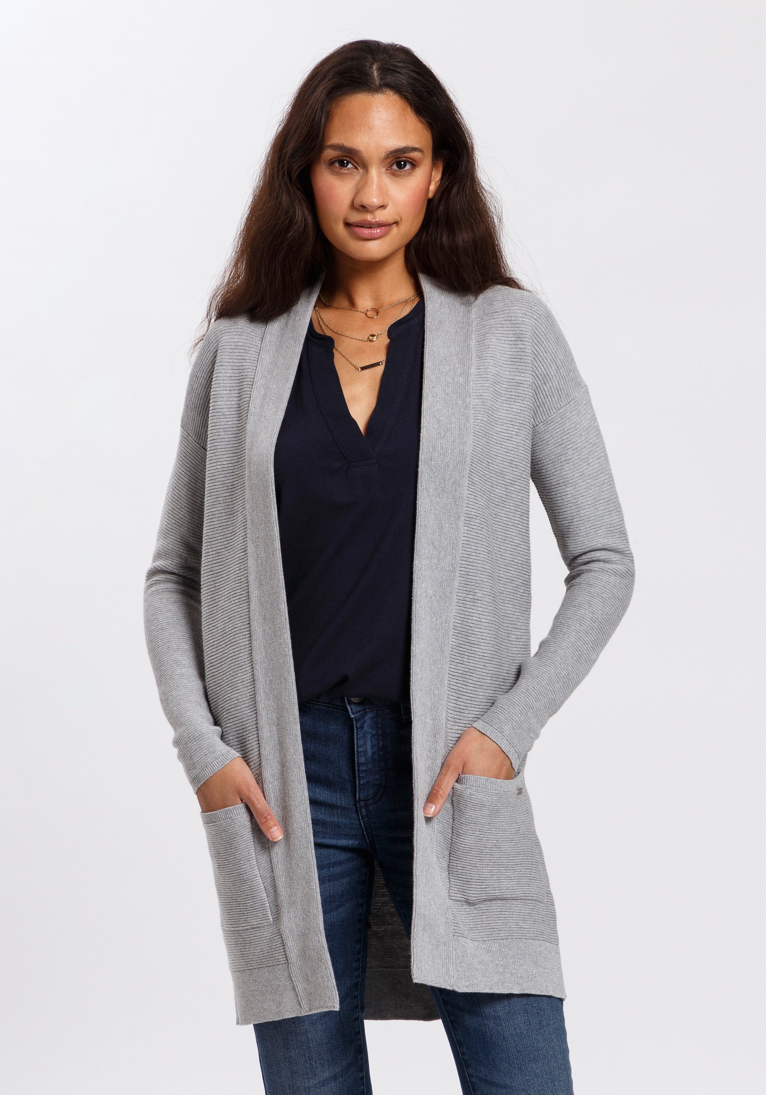 TOM TAILOR Longstrickjacke aus Rippstrick mit aufgesetzten Taschen günstig online kaufen