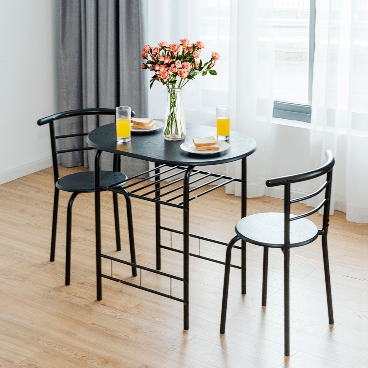 2, Schwarz Stühlen Stauraum, Esspruppe COSTWAY mit für platzsparend mit Küchentisch,