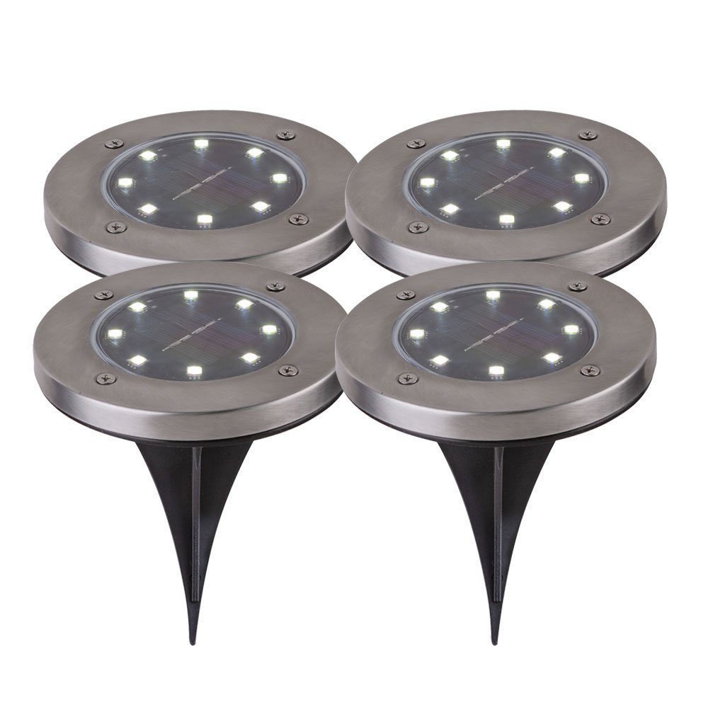 GLOBO LIGHTING LED Gartenleuchte, LED-Leuchtmittel fest verbaut, Kaltweiß, 4x Solar Außen Spot Strahler Lampe Edelstahl Wasserfest