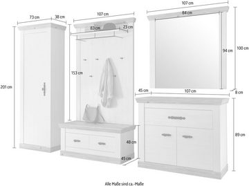 Home affaire Garderoben-Set Florenz, (5-St., 6 tlg. mit Kissen), bestehend aus Bank, Paneel, Spiegel, Kommode und Garderobenschrank