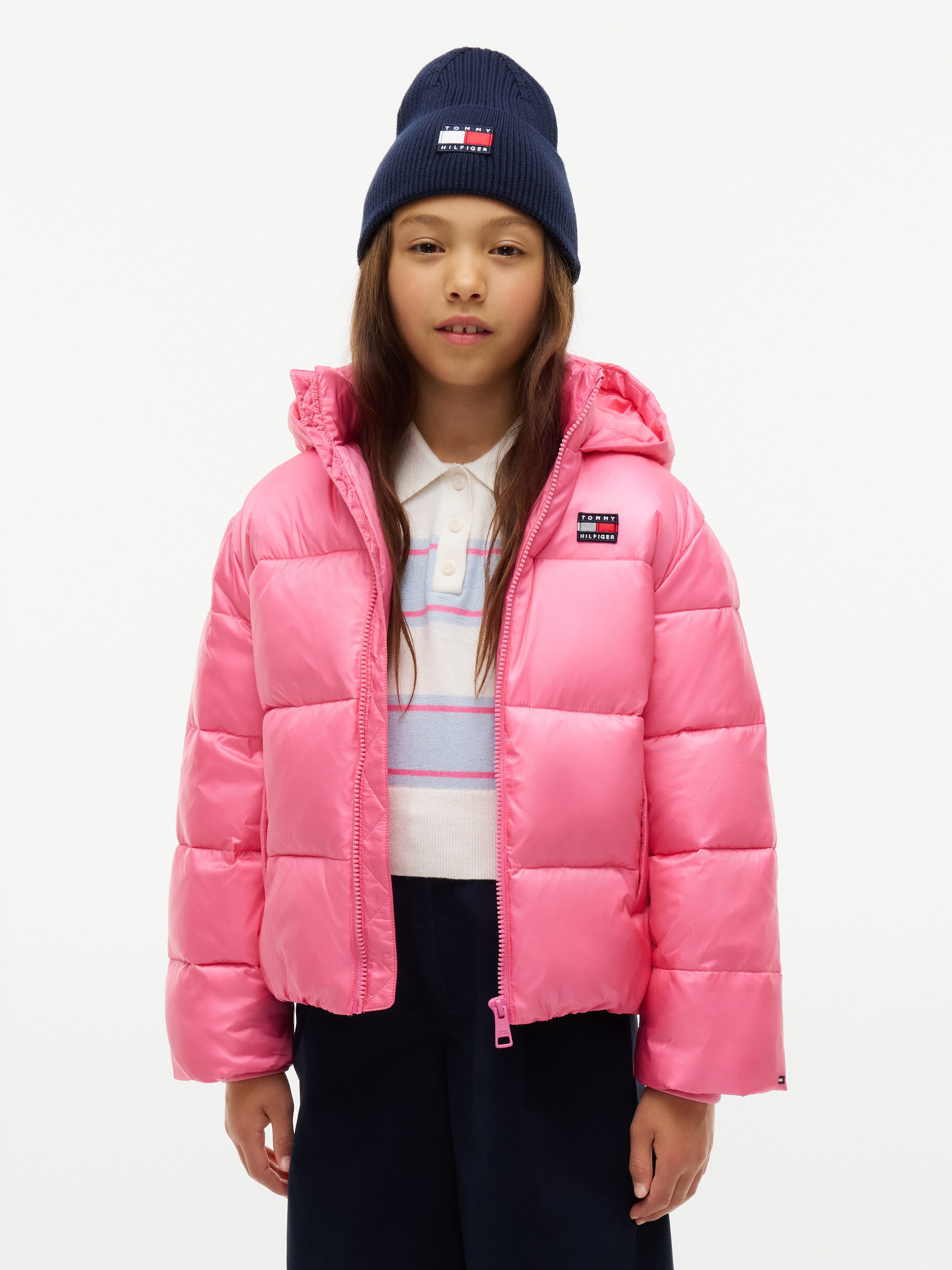 Tommy Hilfiger Steppjacke mit Kapuze, Regular Fit, leicht glänzendes Material