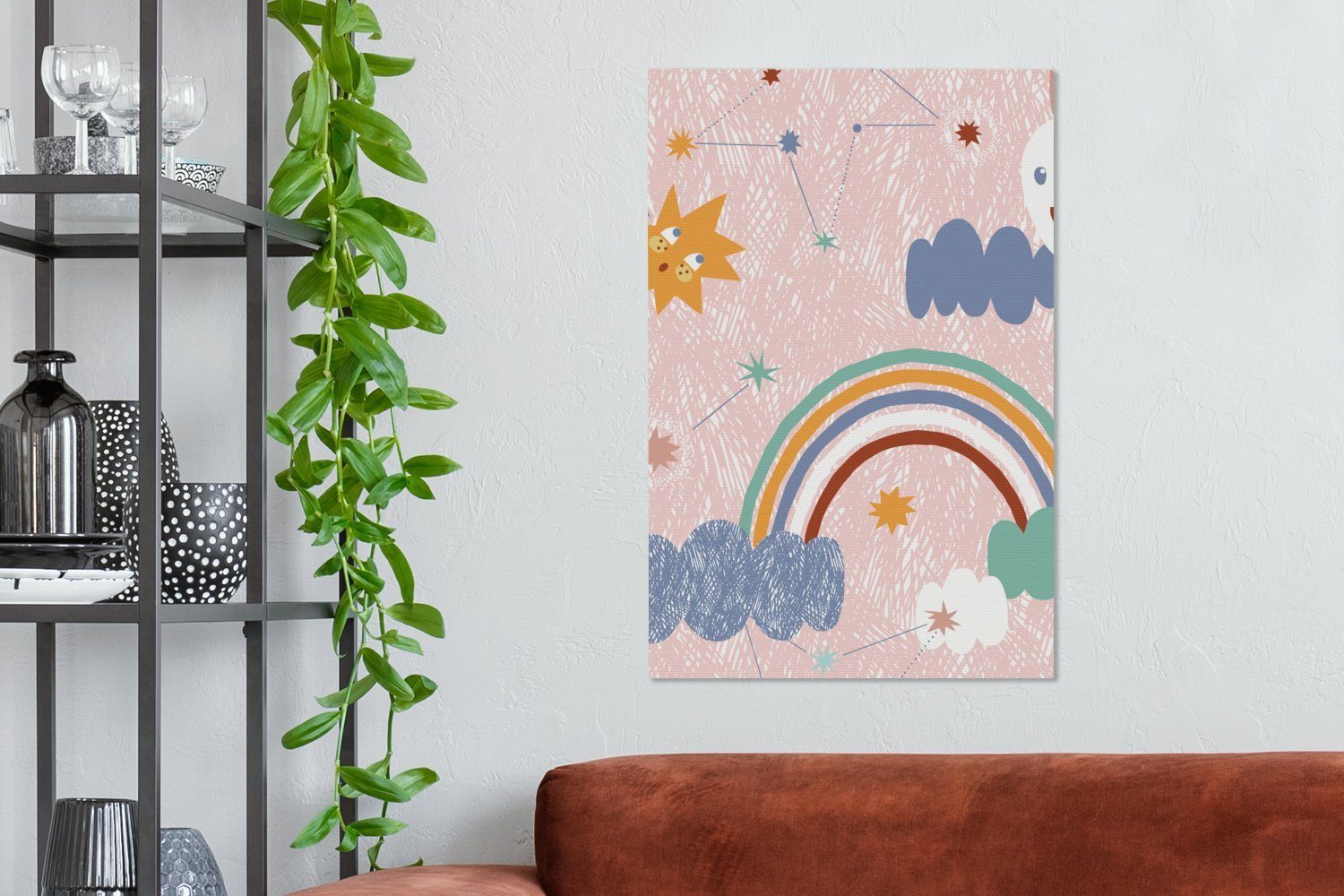OneMillionCanvasses® Leinwandbild Regenbogen - bunt Schlafzimmer, für Bilder Wolken, (1 40x60 Wohnzimmer - St), Kinder Leinwand cm
