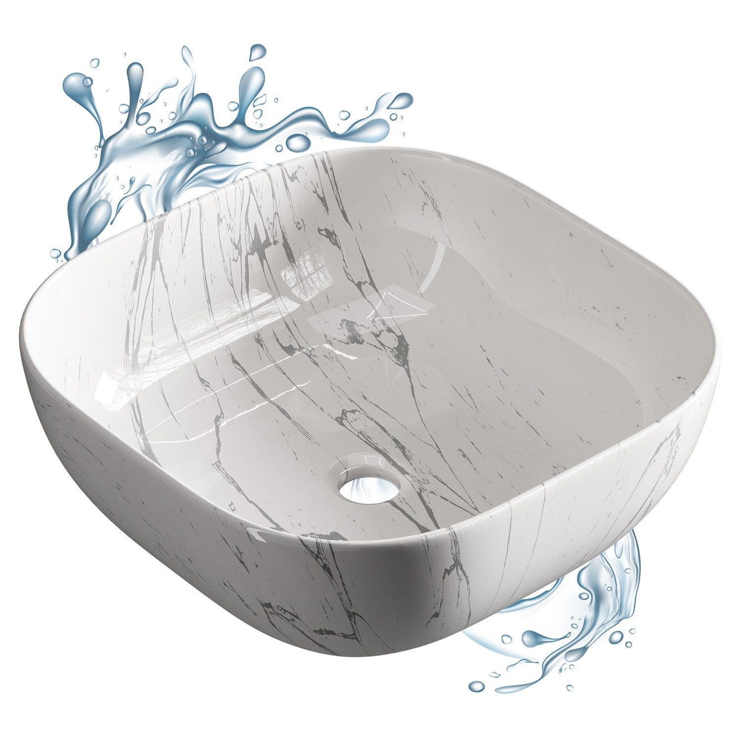 Planetmöbel Aufsatzwaschbecken Aquil Badezimmer Waschbecken klein 42 cm für Waschtisch (Keramik Aufsatzwaschbecken für Bad, Gäste WC, 1-St., Waschschale 42,5 x 42,5 x 14 cm ohne Hahnloch und Überlauf), für Waschtische oder Waschplätze