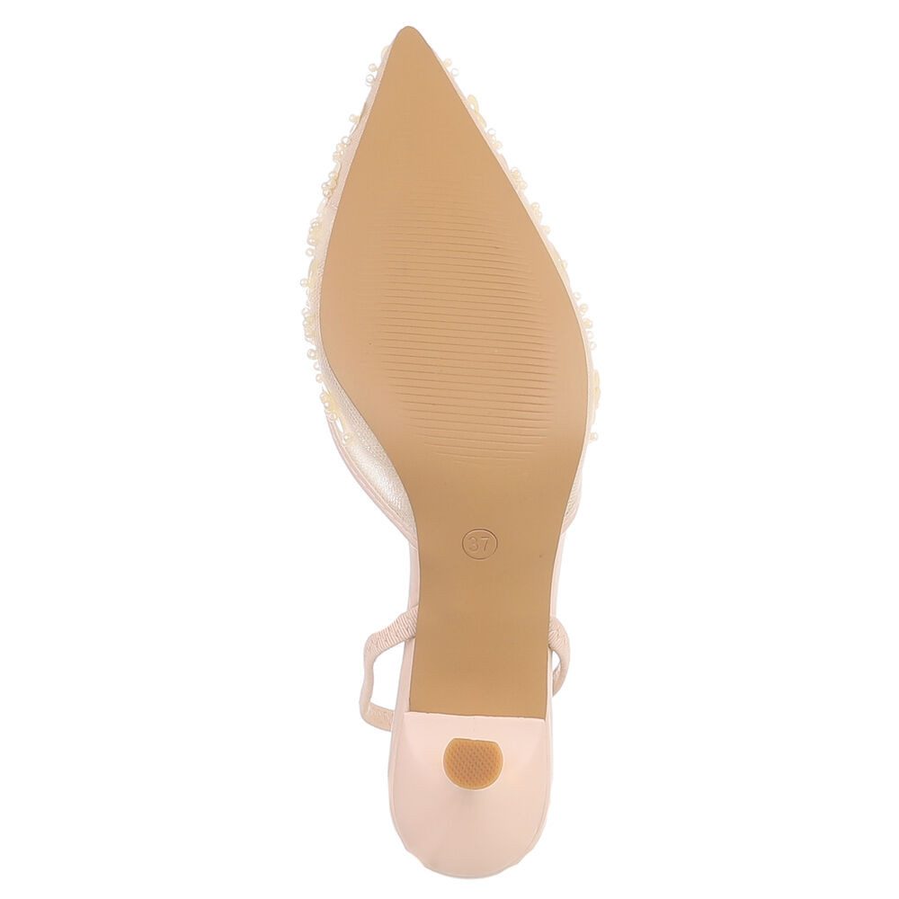 Ital-Design Damen Slingback-Pumps mit Blumenapplikation und Absatz Schnürpumps (92214462) Pfennig-/Stilettoabsatz Pumps in Apricot