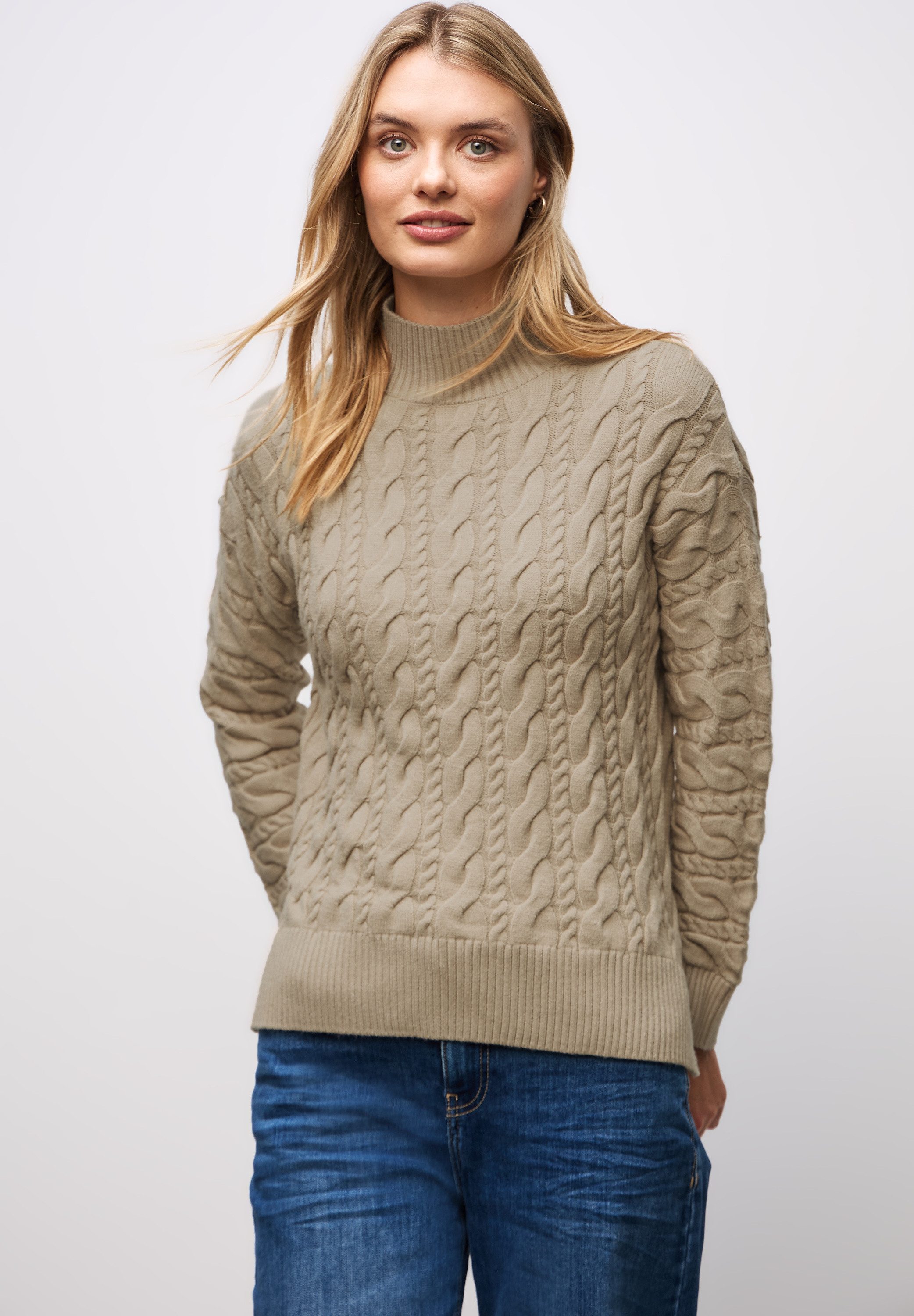 STREET ONE Rollkragenpullover mit Zopfmuster günstig online kaufen