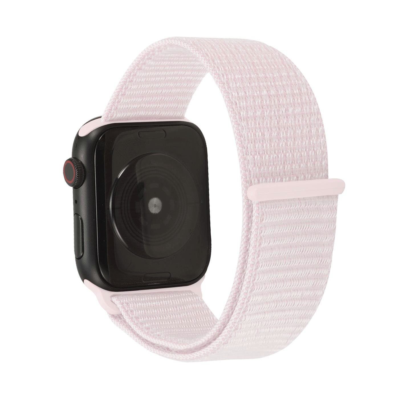 CoolGadget Smartwatch-Armband für Stoff Uhren Hellrosa Klettverschluss Ersatz Band Serie mit 45mm mit 7 Apple Watch Nylon Gehäuse