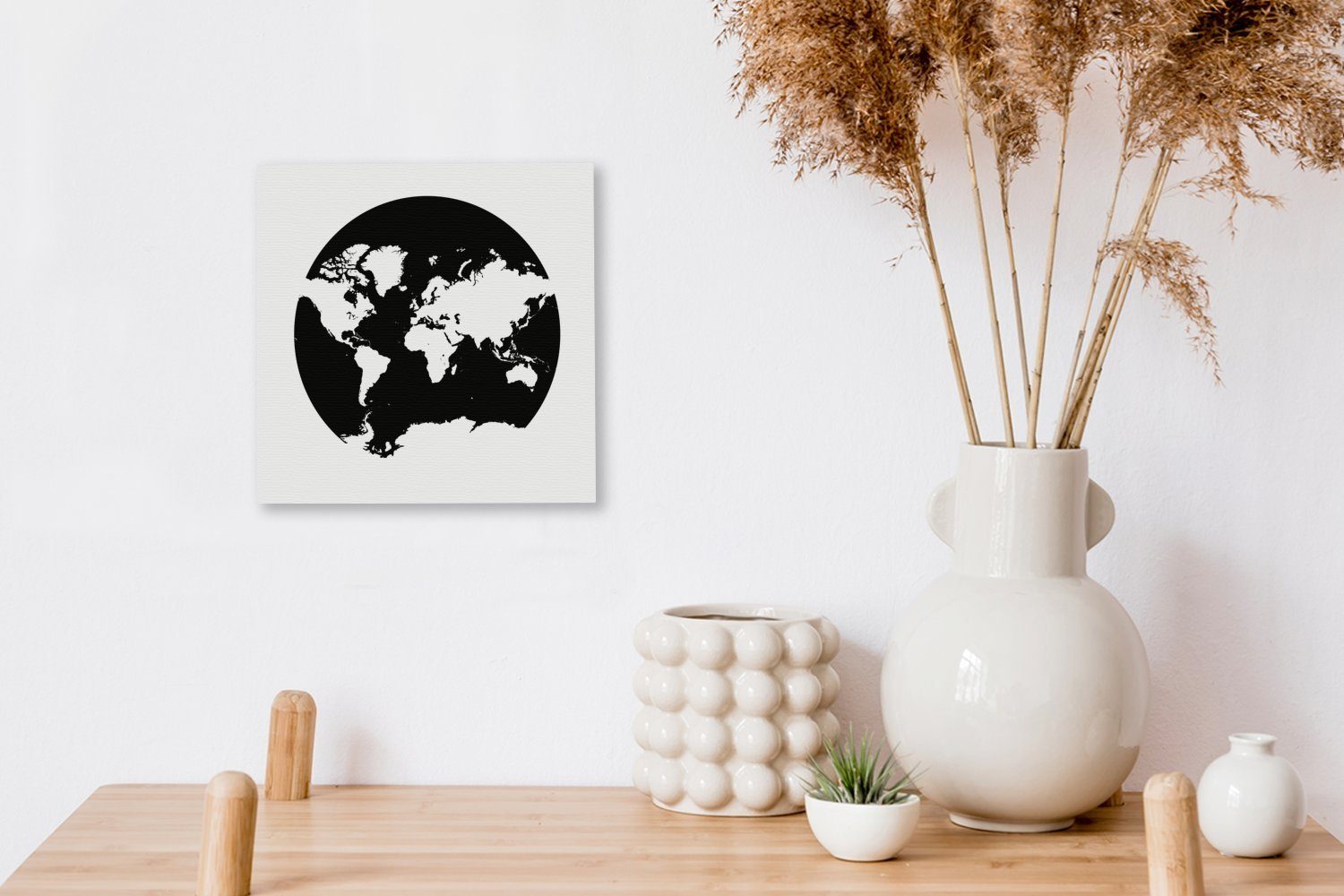OneMillionCanvasses® Leinwandbild Wohnzimmer und Schwarz (1 Kreis - - weiß, für Schlafzimmer St), Weltkarte Leinwand Bilder