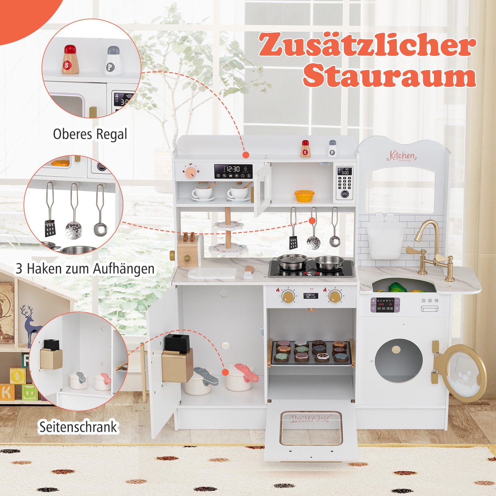 COSTWAY Spielküche Holz, Kinder Spielküche Spielset mit Toaster & Eisspende günstig online kaufen