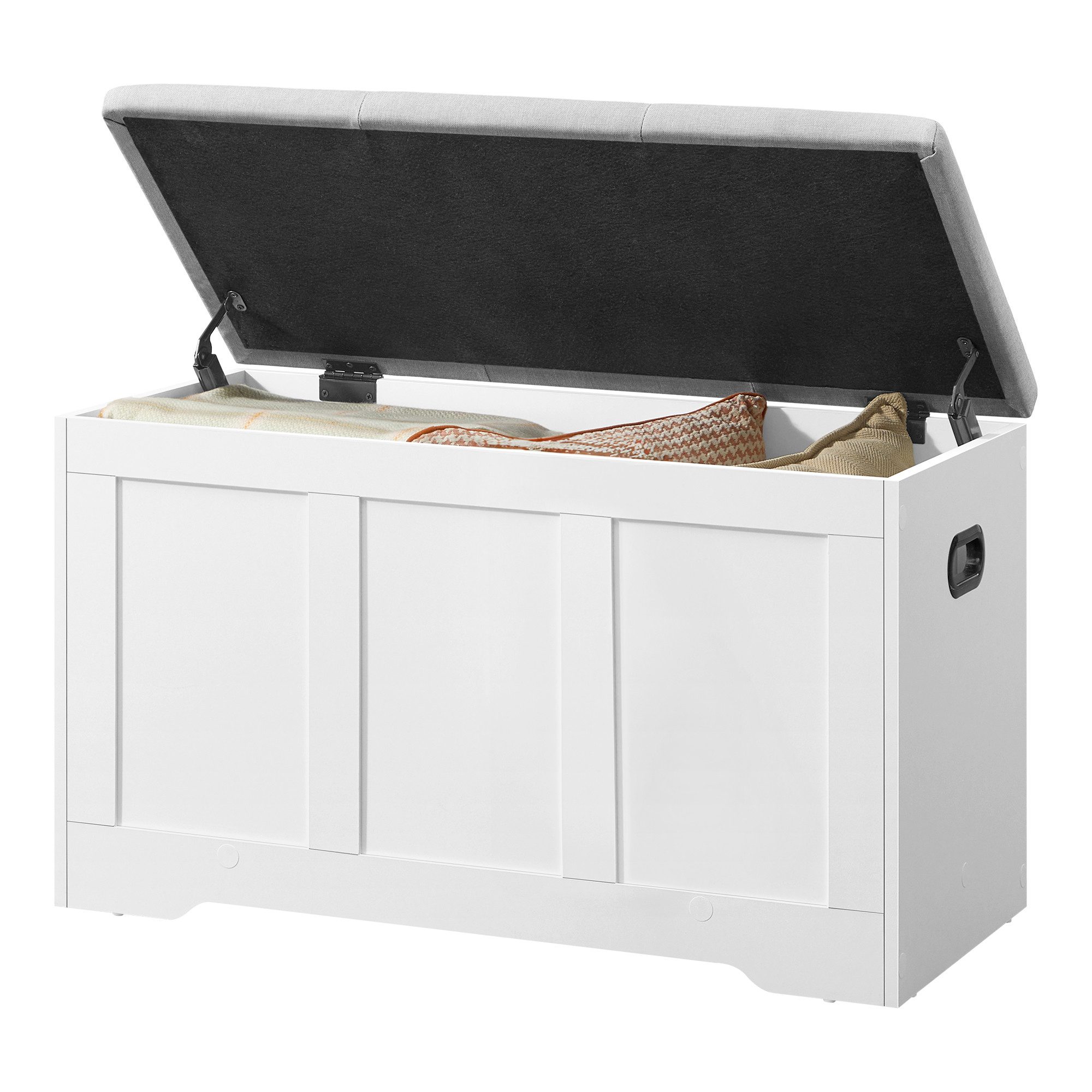 VASAGLE Sitzbank Truhe mit Deckel, Truhenbank mit Stauraum, für Flur, Schlafzimmer, 2 Sicherheitsscharniere, Schuhbank, 41 x 81 x 49 cm