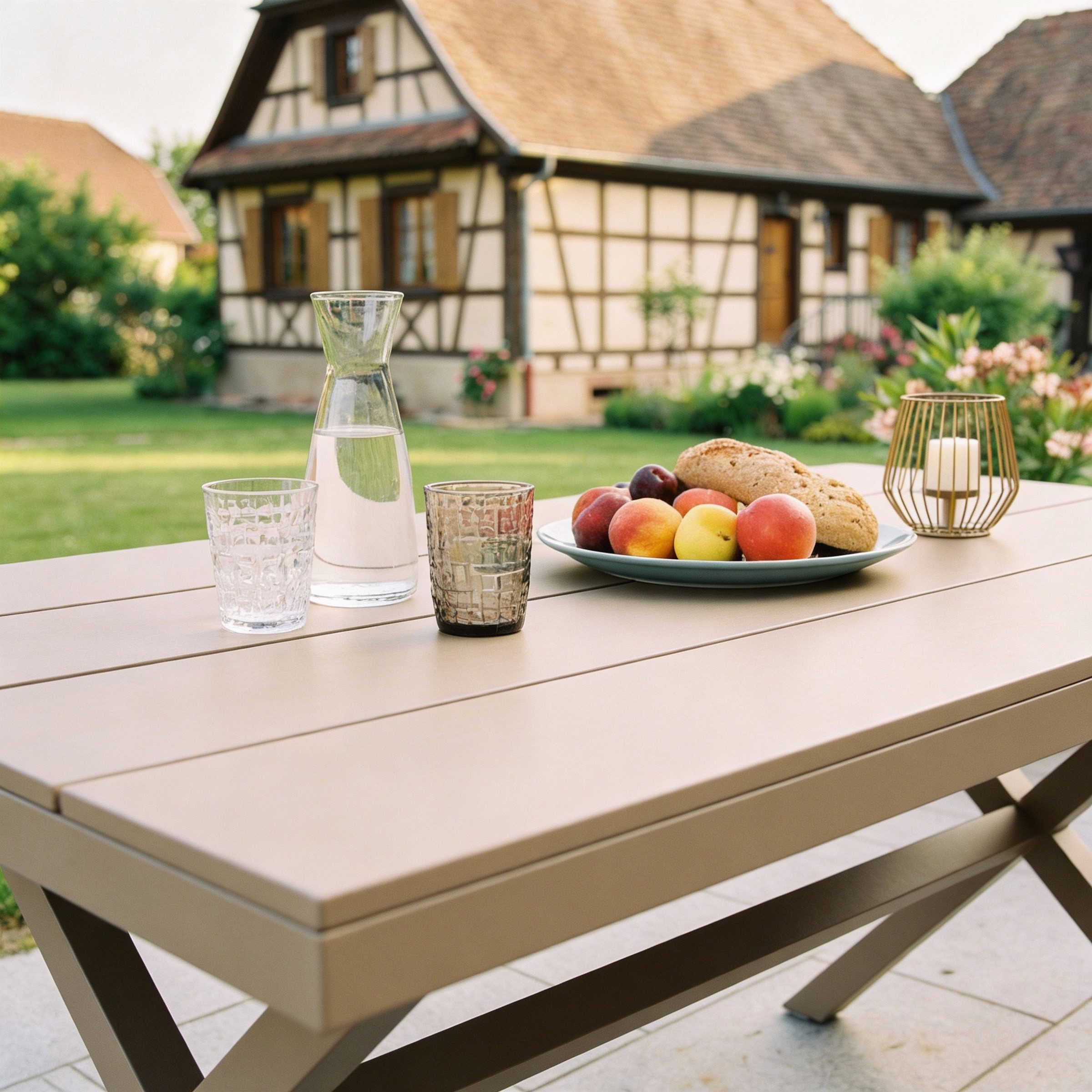 CARO-Möbel Garten-Essgruppe ISOLA, Gartenmöbel Set 6 Personen wetterfest aus Alu mit Rope Champagner