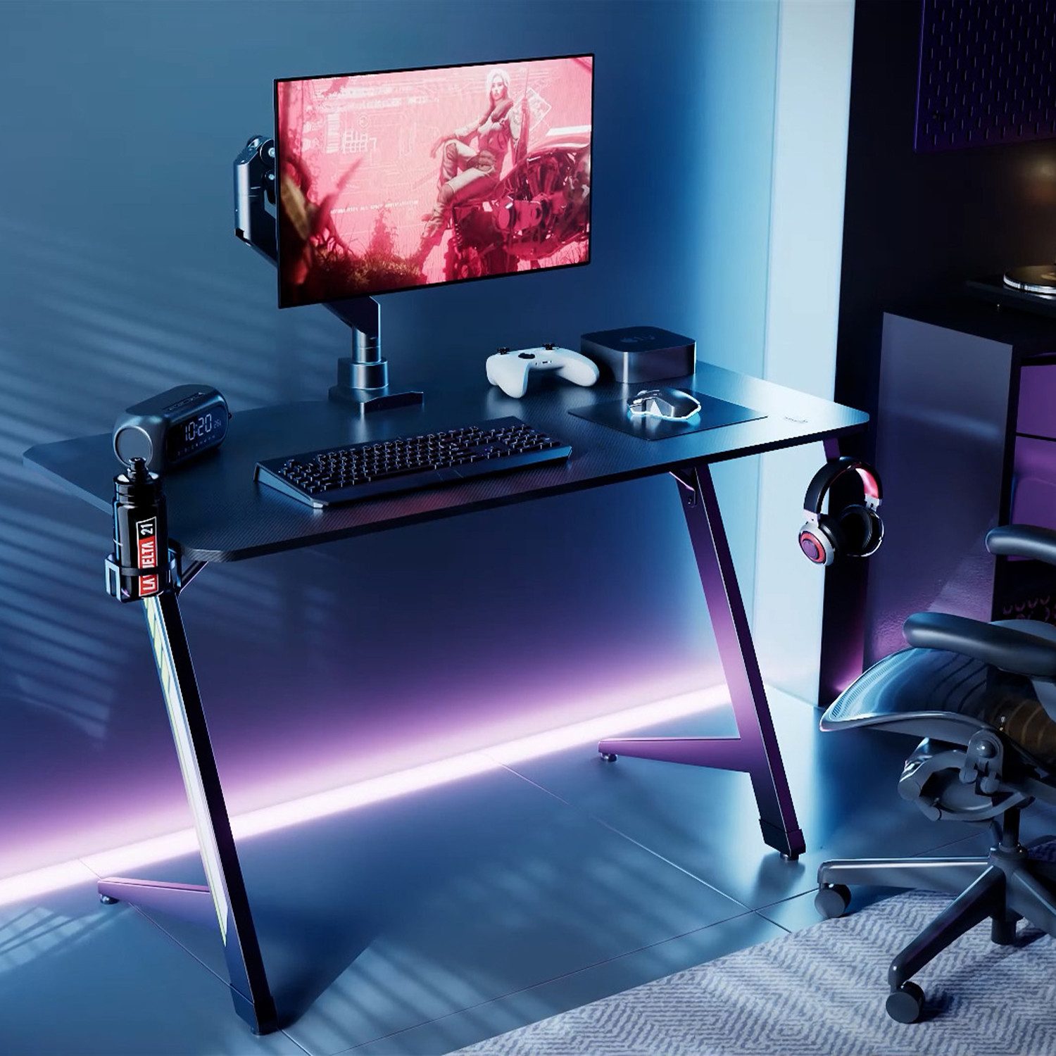 NanoRS Gamingtisch RS101 mit Kopfhörer- und Becherhalter max. 75kg, Abmessungen 120x60x75 cm – Bild 2 von 5