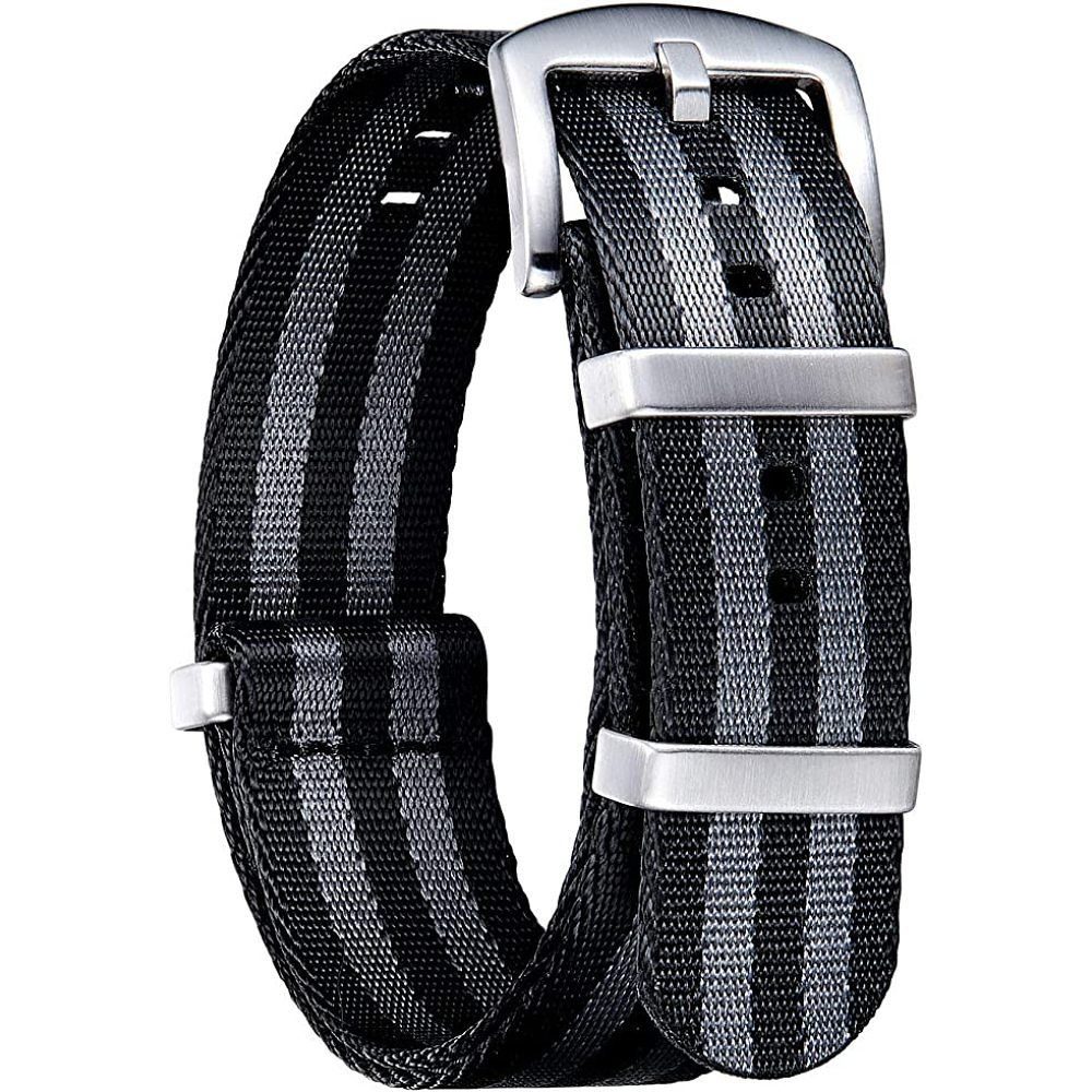GelldG Armband Uhrenarmbänder Nylon Ersatzuhrarmbänder mit Edelstahl schnalle Schwarz+grau(1,8cm)