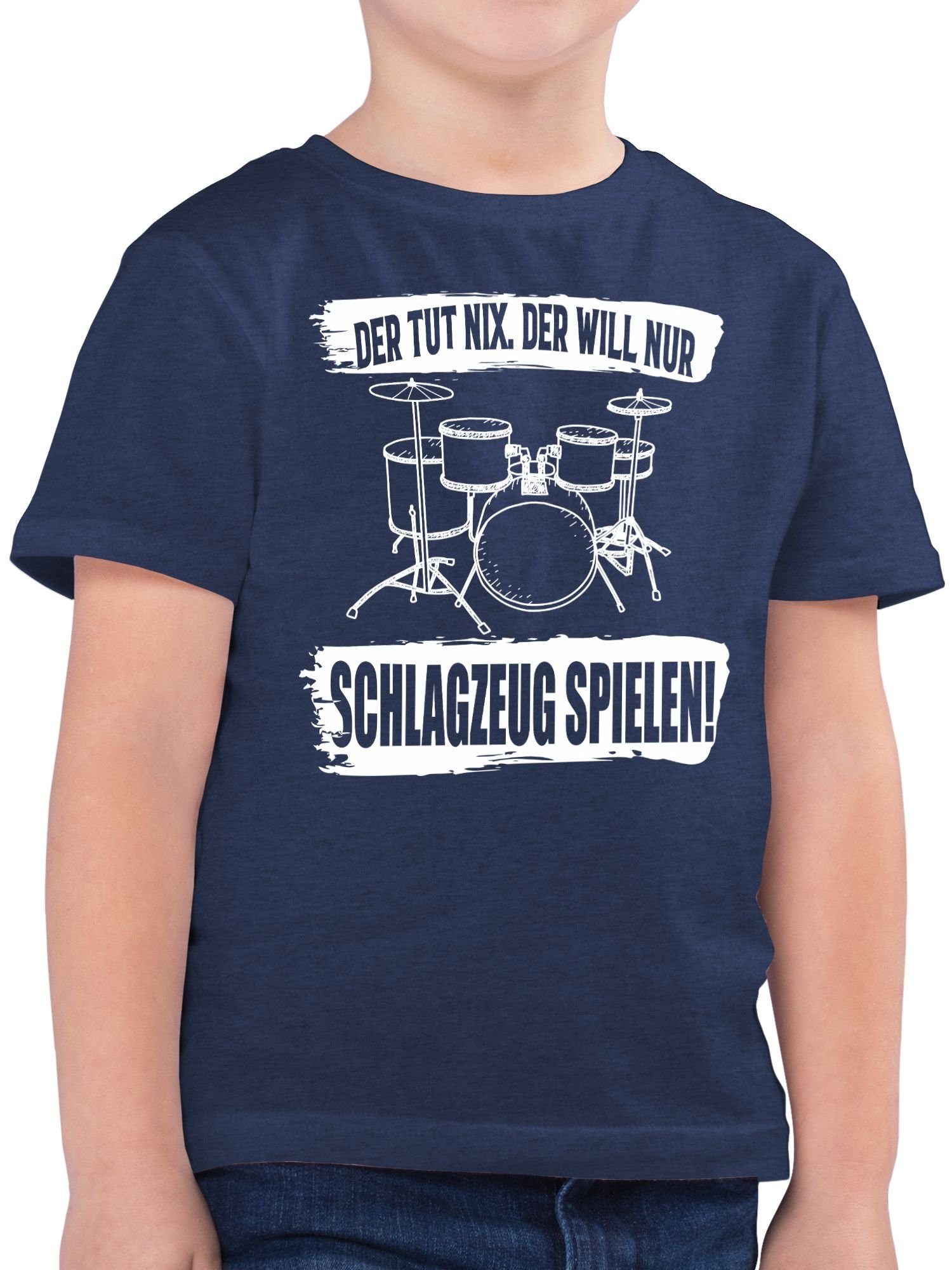 Shirtracer T-Shirt Der tut nix. der will nur Schlagzeug spielen. Kinderkleidung und Co 2 Dunkelblau Meliert