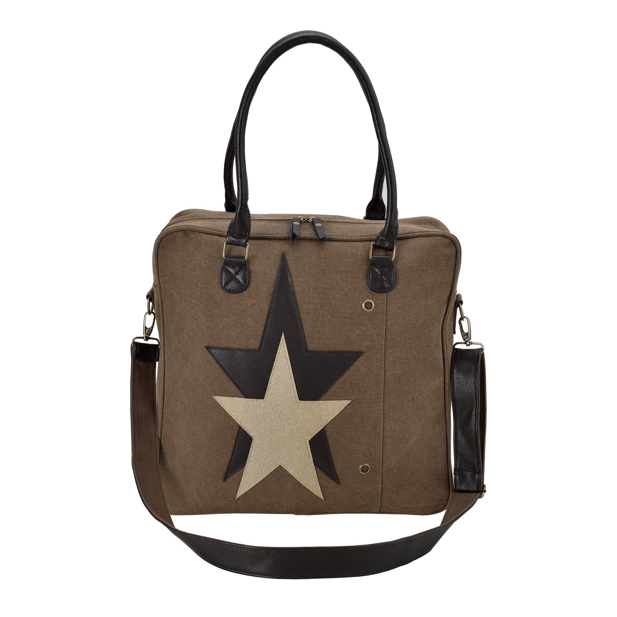 Corium Schultertasche, »Kairo« Umhängetasche Damentasche Leinen mit Stern Dunkelbraun