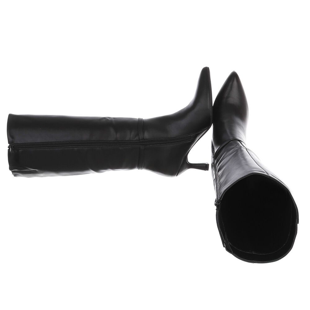 Ital-Design Damen Kniehohe Stiefel mit Absatz und Schließe Stiefel (92214339) Pfennig-/Stilettoabsatz Stiefel in Schwarz