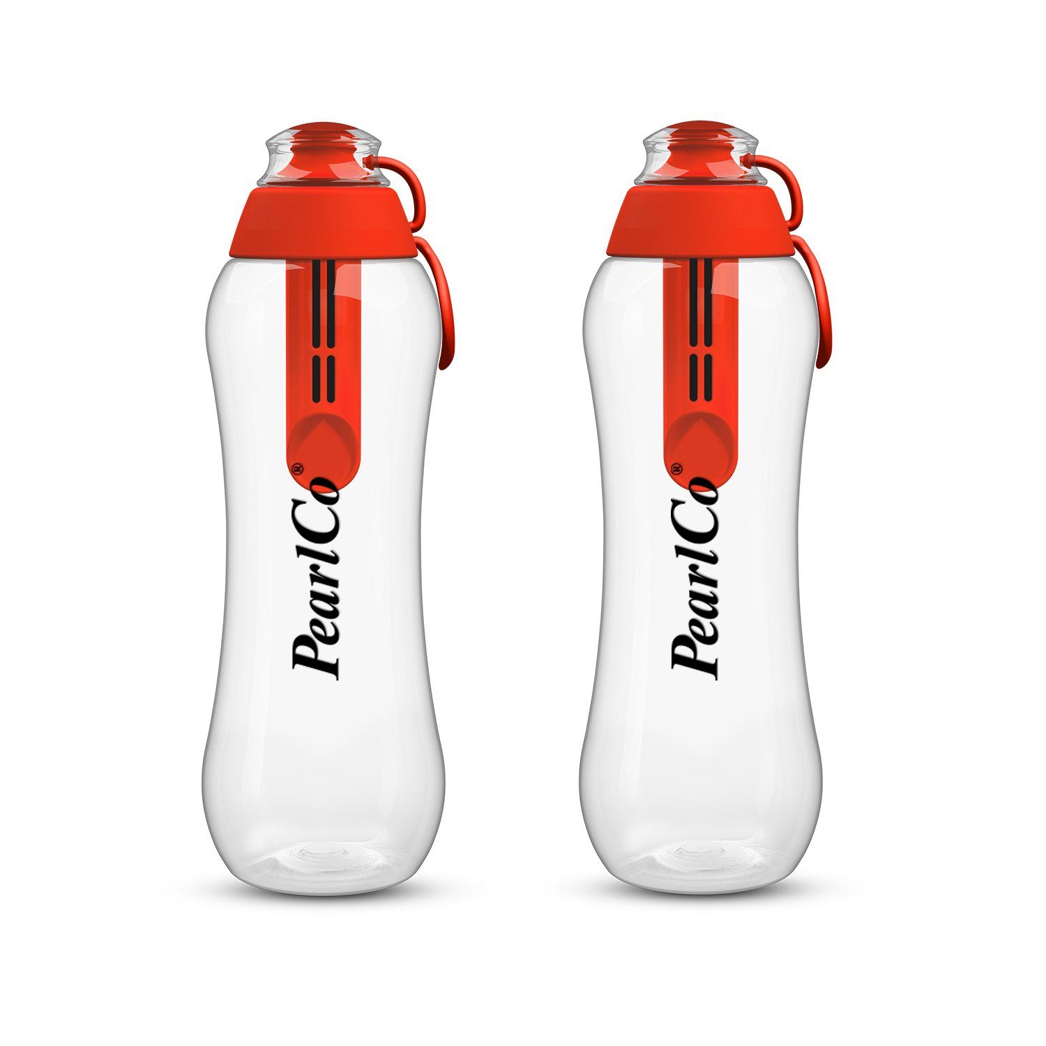 PearlCo Trinkflasche Zwei Trinkflaschen 0,5 Liter Filter rot mit
