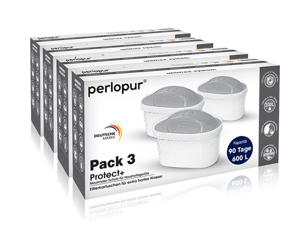PerloPur Kalk- und Wasserfilter Unimax Protect+ Pack 12 Filterkartuschen, Zubehör für Brita Maxtra Filter Kartuschen Systeme