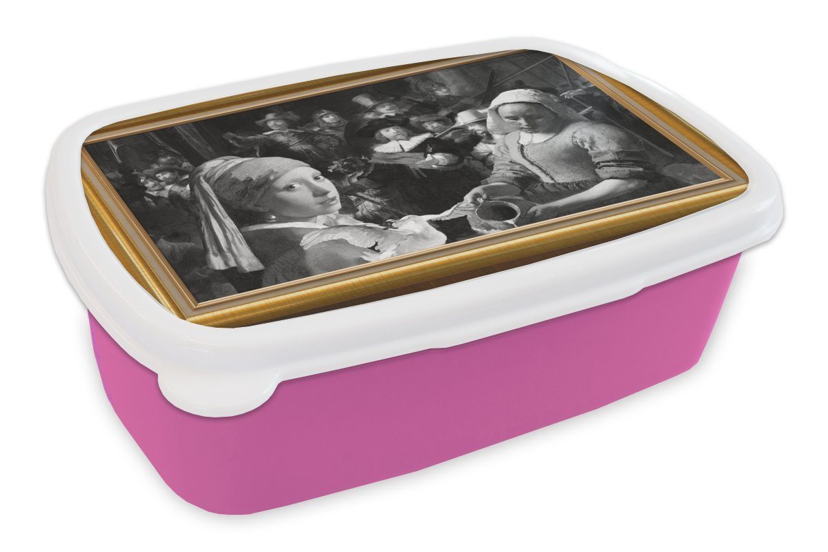 MuchoWow Lunchbox Kunst - Alte Meister - Gold - Liste, Kunststoff, (2-tlg), Brotbox für Erwachsene, Brotdose Kinder, Snackbox, Mädchen, Kunststoff rosa