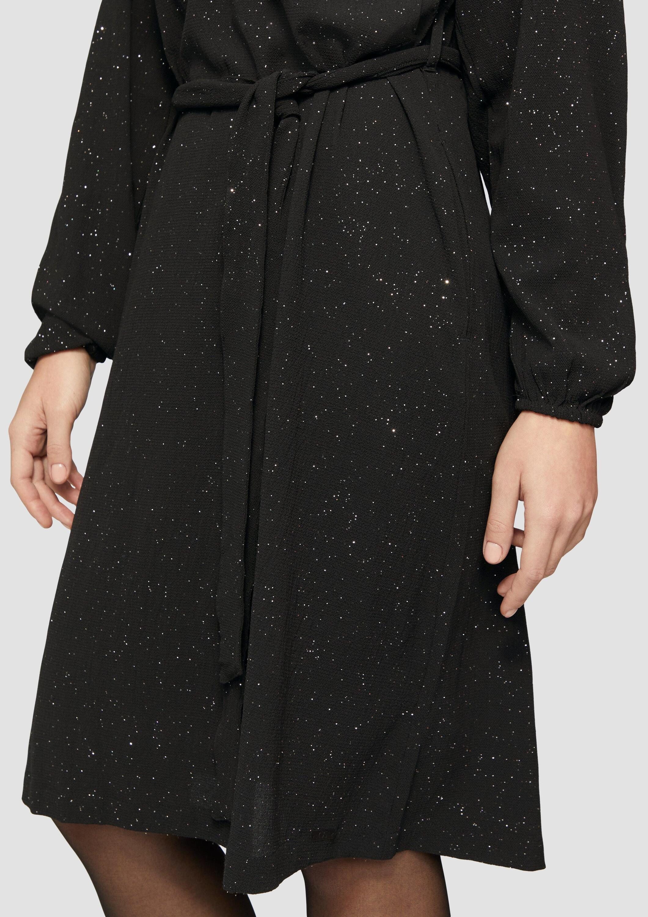 QS Minikleid Kleid Glitzerkleid mit Gürtel und Eingrifftaschen
