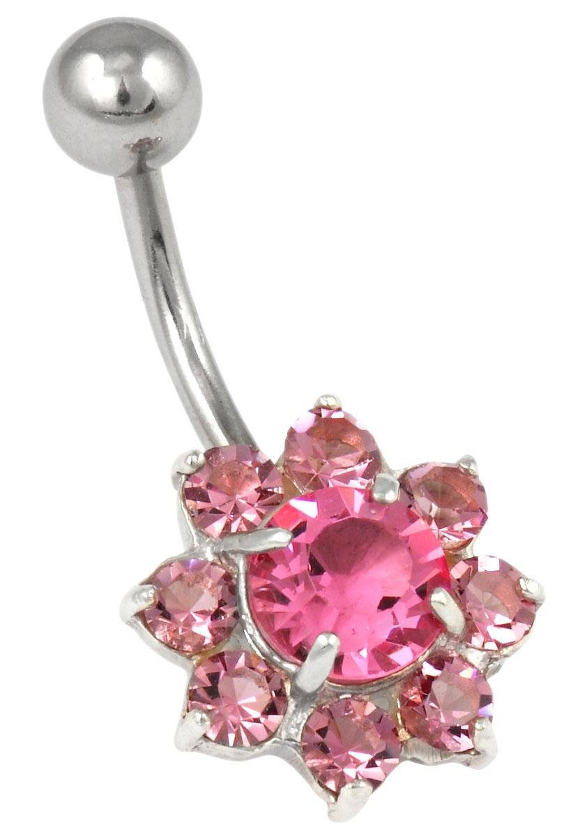 Firetti Bauchnabelpiercing Schmuck Geschenk Piercing Silber 925 Körperschmuck Blume, mit Kristall