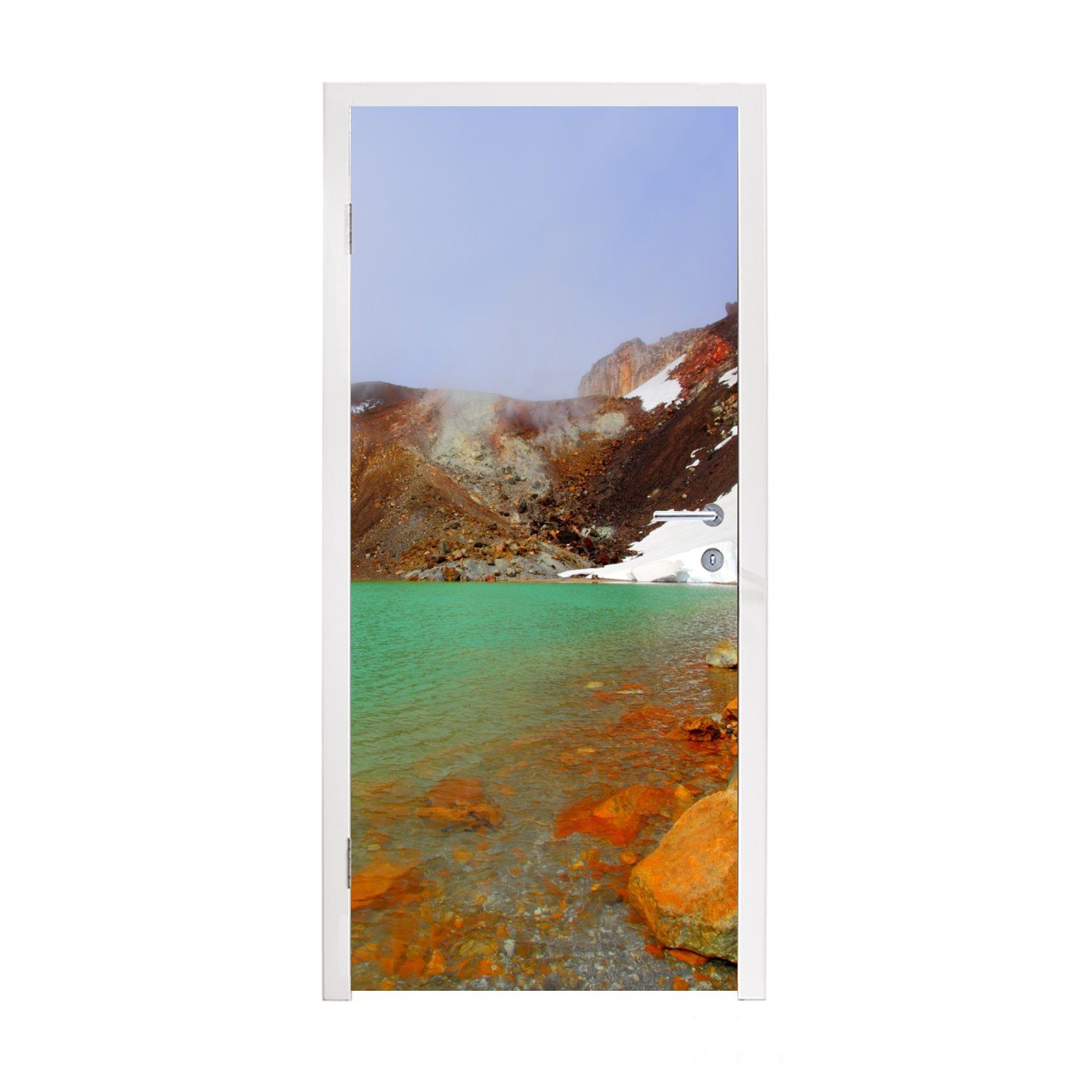 MuchoWow Türtapete Grüner See im Tongariro-Nationalpark in Ozeanien, Matt, bedruckt, (1 St), Fototapete für Tür, Türaufkleber, 75x205 cm