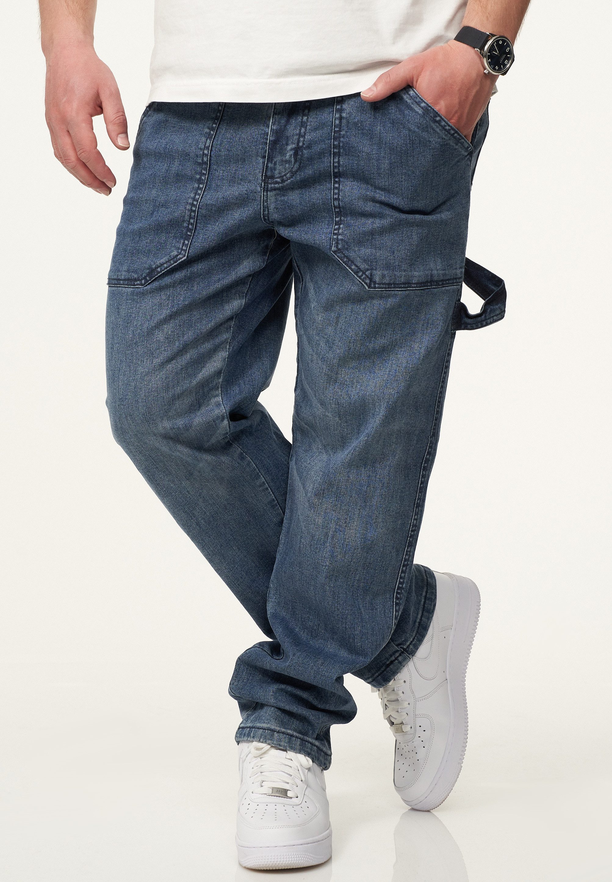 DAILY COTTON Straight-Jeans Hose im Carpenter-Stil - Regular-Fit Workwear Herren Freizeithose Denim Stoffhose - Pants