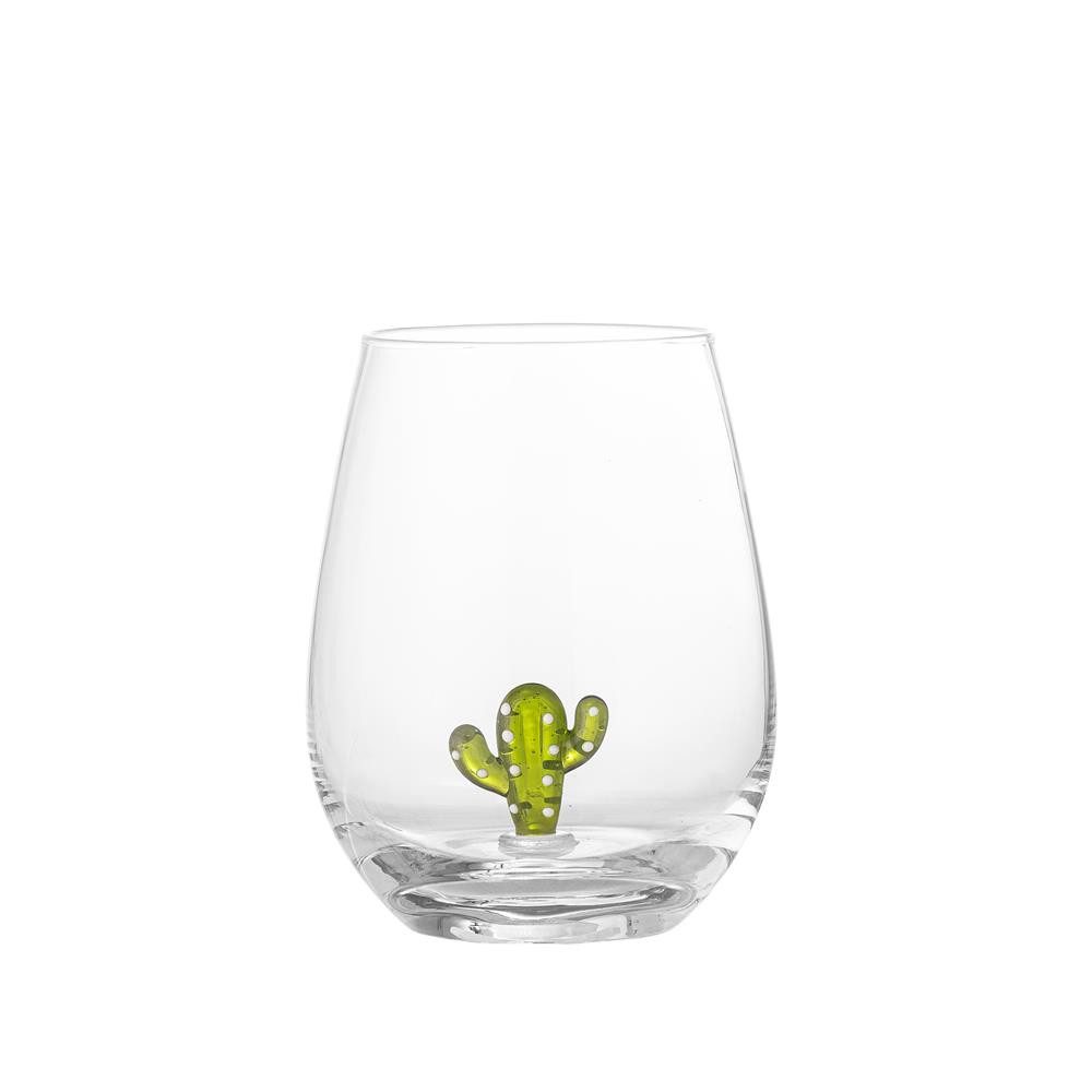 Bloomingville Glas Misa Trinkglas, Klar, 560 ml, mit Kaktusfigur im Inneren, Glas, Saftglas, Sommerglas, Mundgeblasen, Kaktusmotiv, Einzelstück