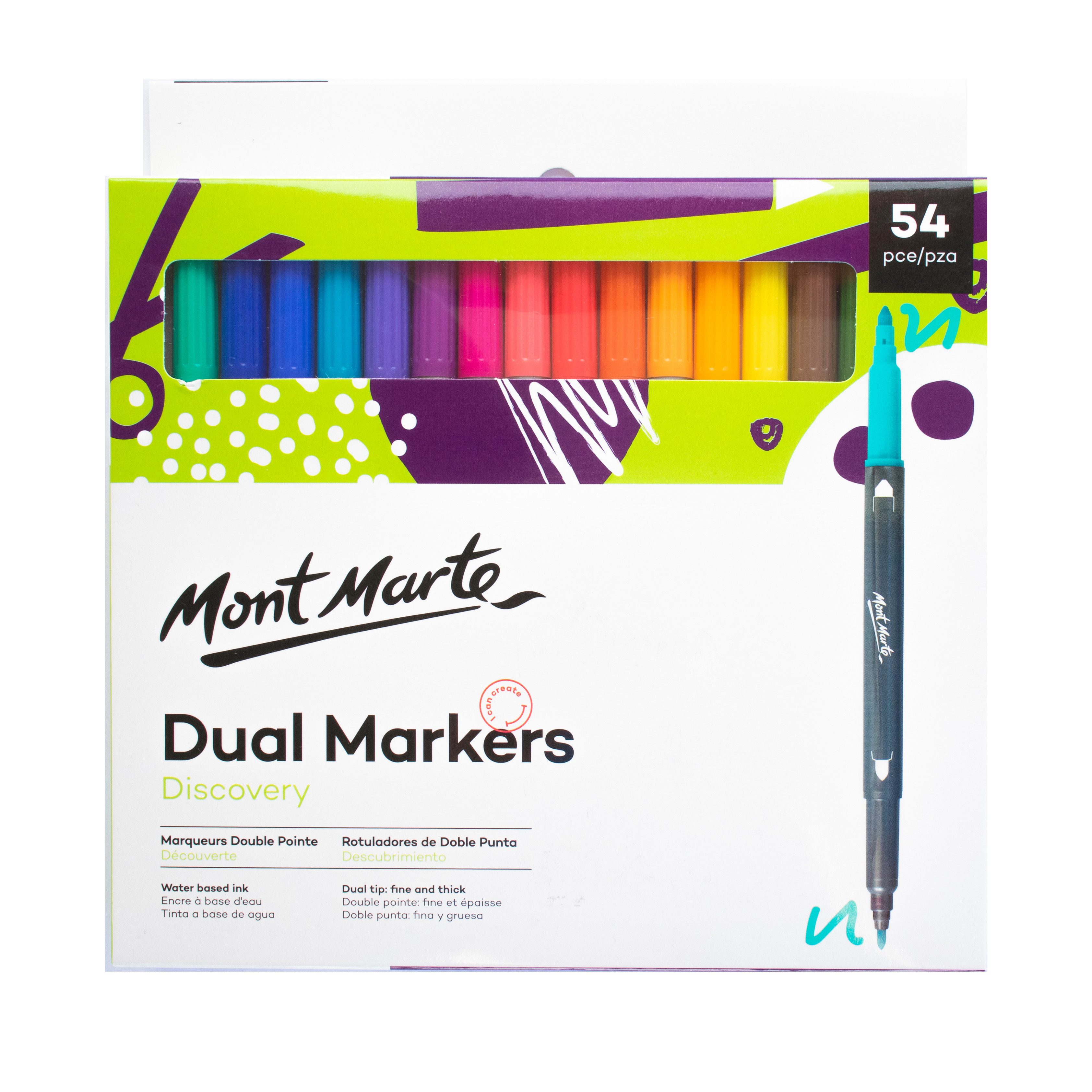 Mont Marte Маркеры Dual Tip Маркеры mit 24 / 48 / 54 Farben, Doppelspitzen für Zeichnen, Ideal auch zum Skizzieren, Kolorieren, Handlettering, Kalligrafieren
