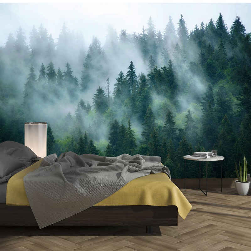 murimage® Fototapete Fototapete Nebel Wald 366 x 254 cm Bäume Holz Aussicht Tapete Morgengrauen Wohnzimmer Küche Schlafzimmer inklusive Kleister