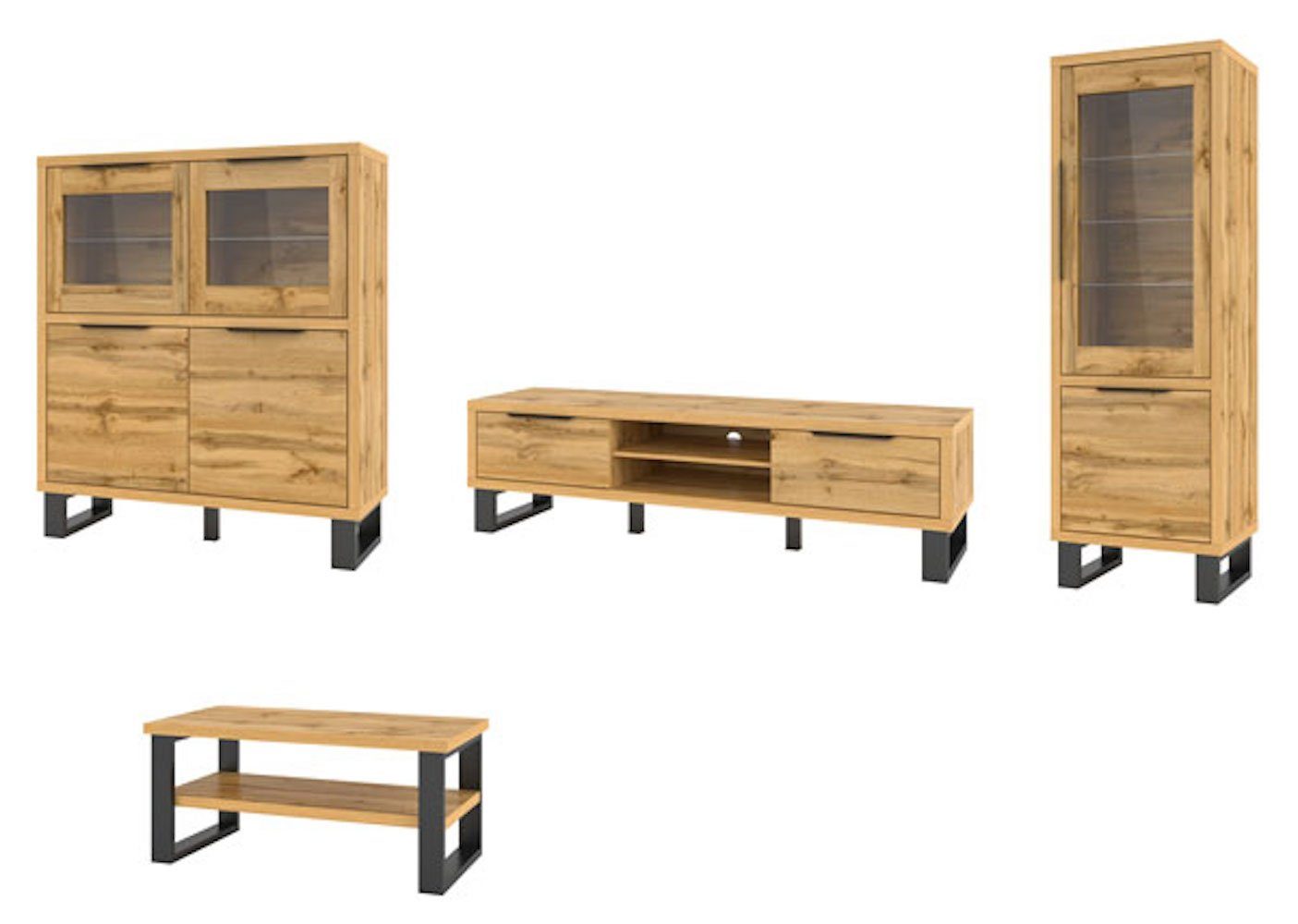 Helvetia Wohnwand Halle, (3-St., 4-teilige Wohnwand), 4-teilig Wotan Eiche