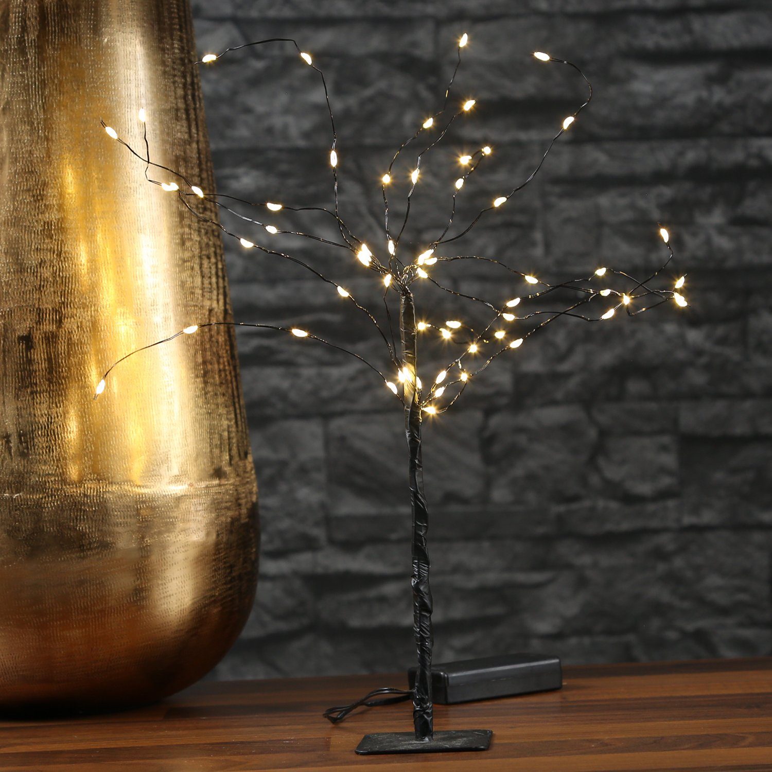 MARELIDA LED Dekoobjekt LED Mini Baum Weidenbaum Dekoleuchte 60 LED Batteriebetrieb schwarz, LED Classic, warmweiß (2100K bis 3000K) | Leuchtfiguren