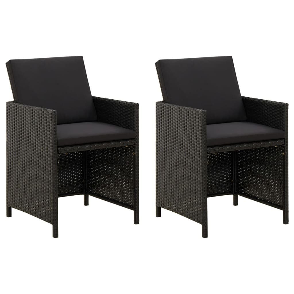 2 vidaXL Rattan (2 Kissen Schwarz Poly mit Gartenstuhl St) Gartenstühle Stk.