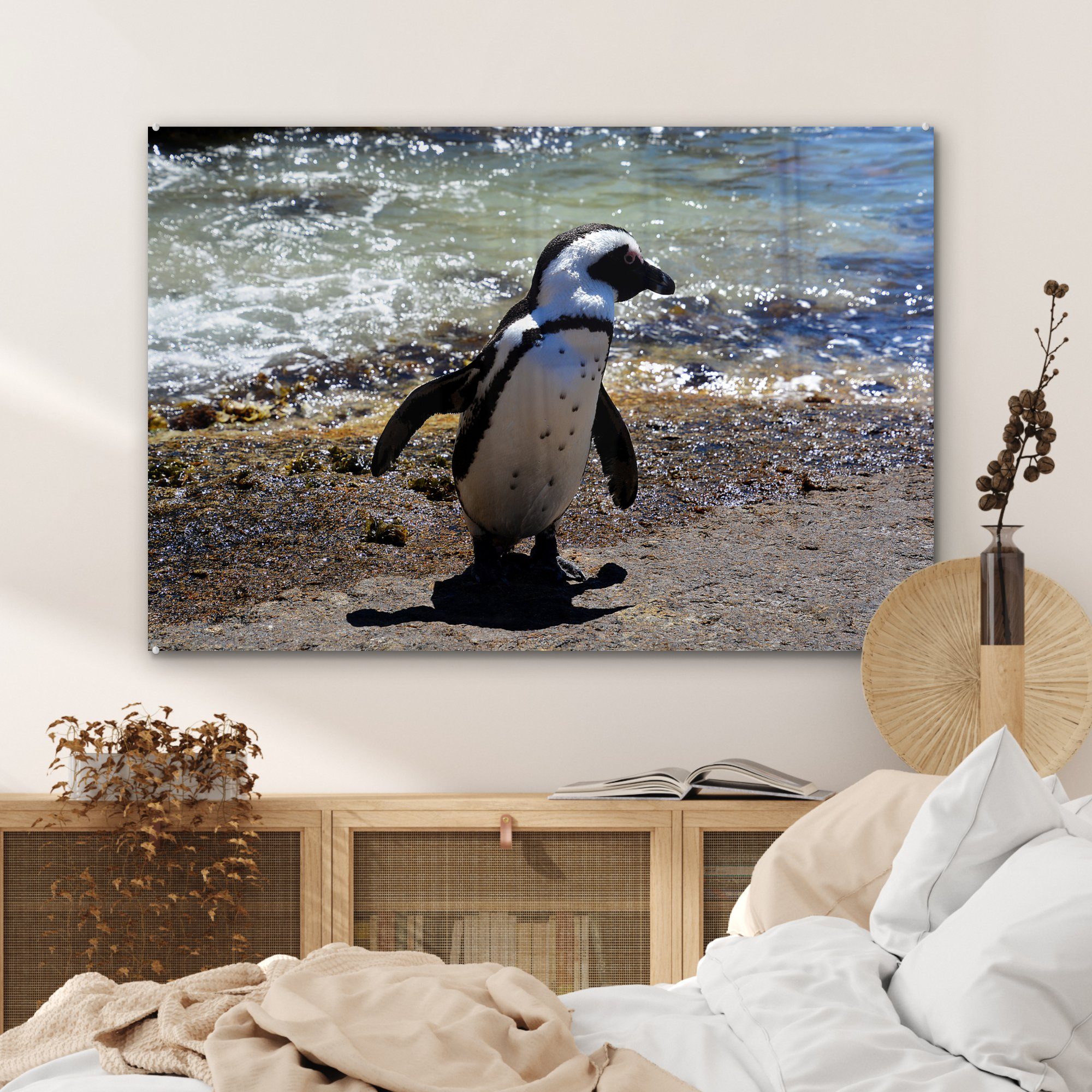 Wohnzimmer (1 & Acrylglasbilder MuchoWow schlängelt St), Peru, Acrylglasbild in den über Humboldt-Pinguin Schlafzimmer sich Strand