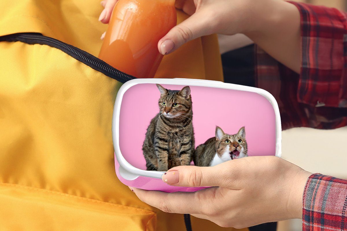 MuchoWow Lunchbox - Kinder Katze Kunststoff Kinder, Rosa Mädchen - - Pouf - Kunststoff, - Erwachsene, Mädchen, (2-tlg), für Snackbox, Brotbox Kinder, Brotdose